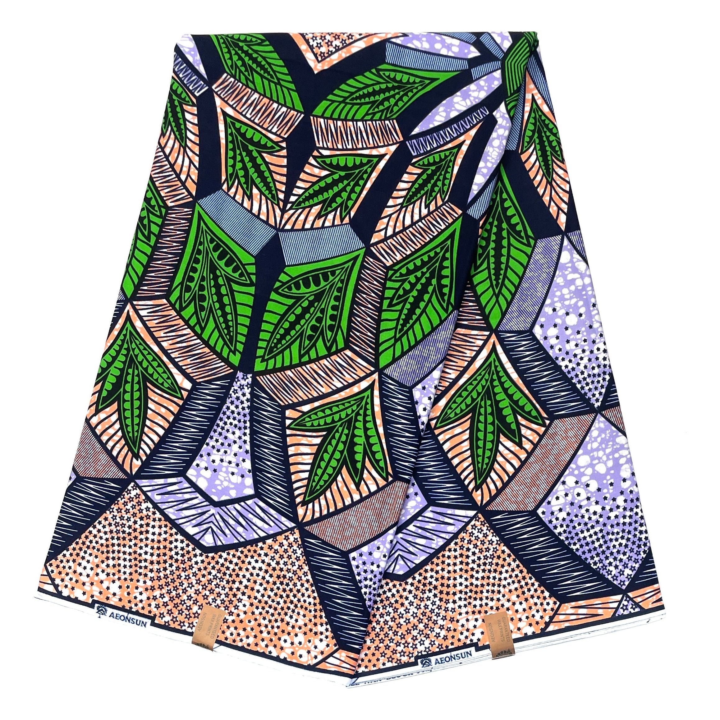 Wax Pagne Africain - Tissu 6 Yards 100% Coton - VERT / ROSE