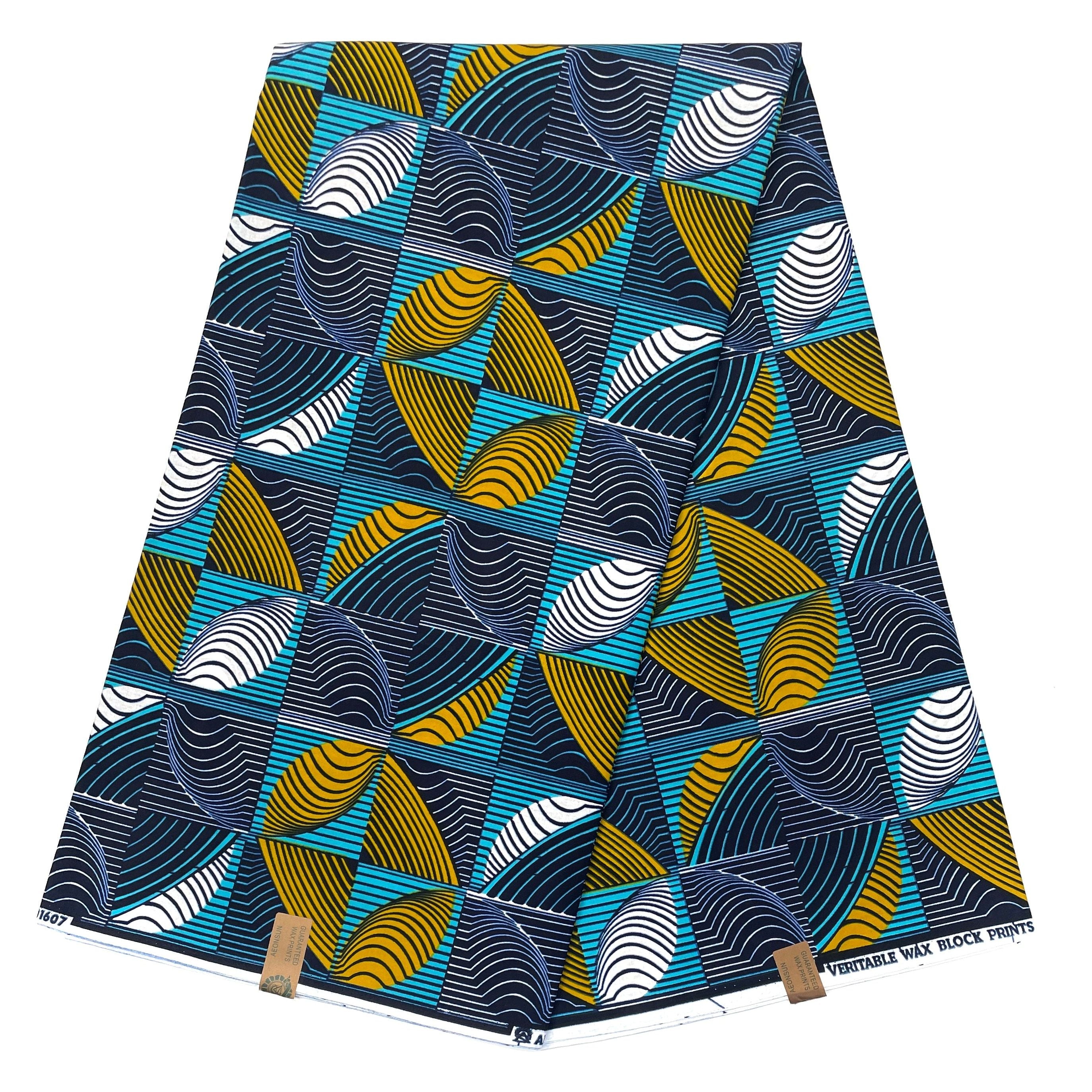 Wax Pagne Africain - Tissu 6 Yards 100% Coton - BLEU / BLANC