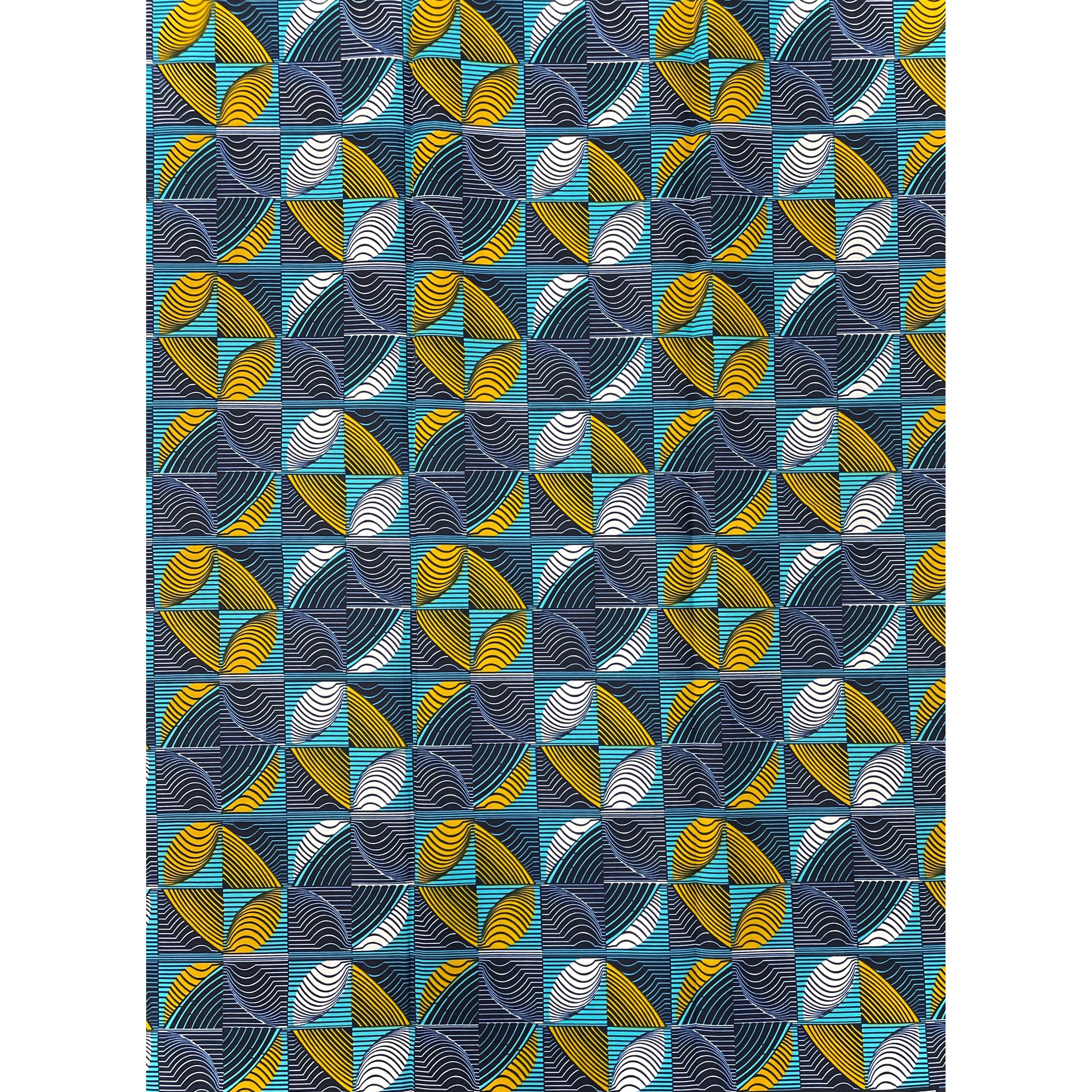 Wax Pagne Africain - Tissu 6 Yards 100% Coton - BLEU / BLANC