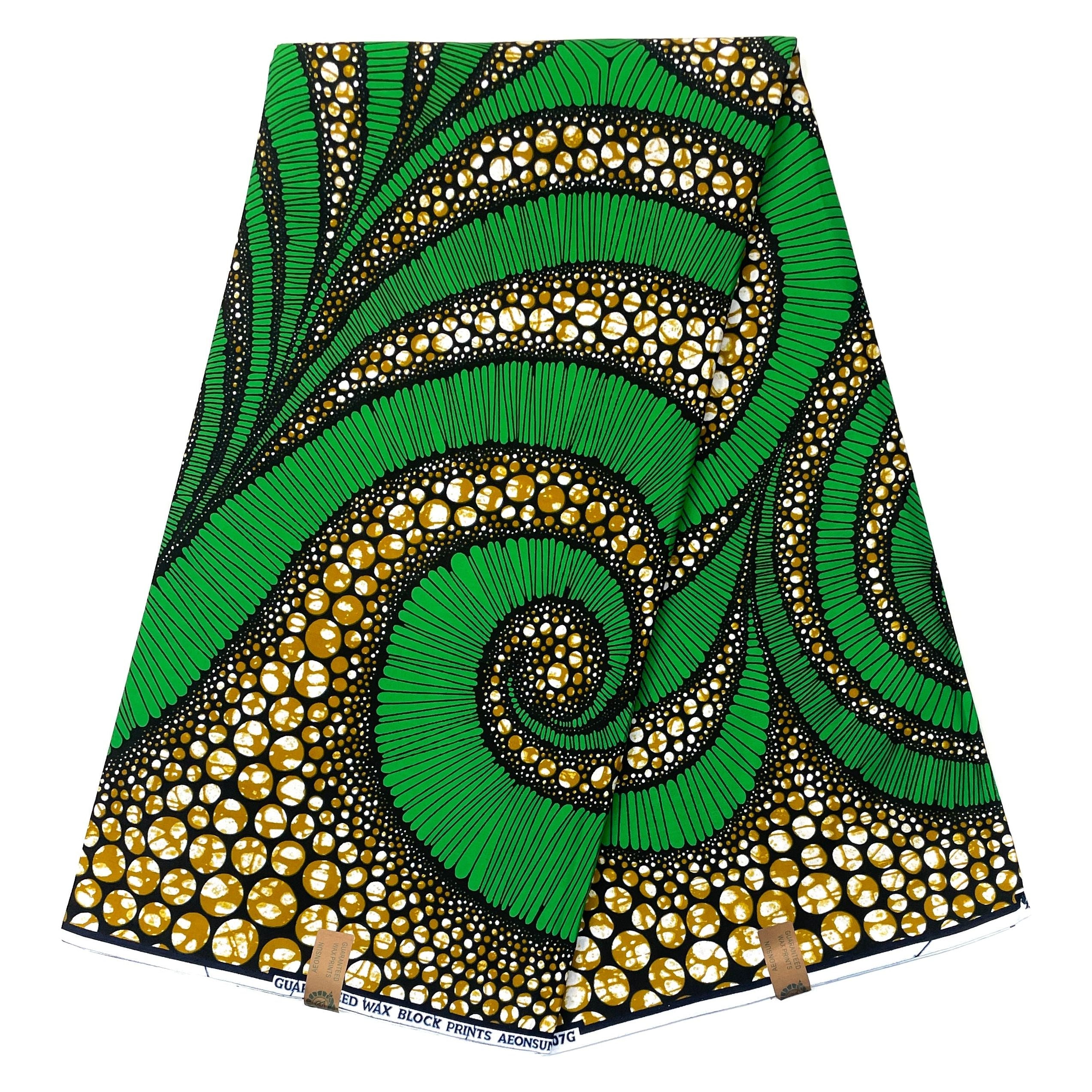 Wax Pagne Africain - Tissu 6 Yards 100% Coton - VERT / MARRON
