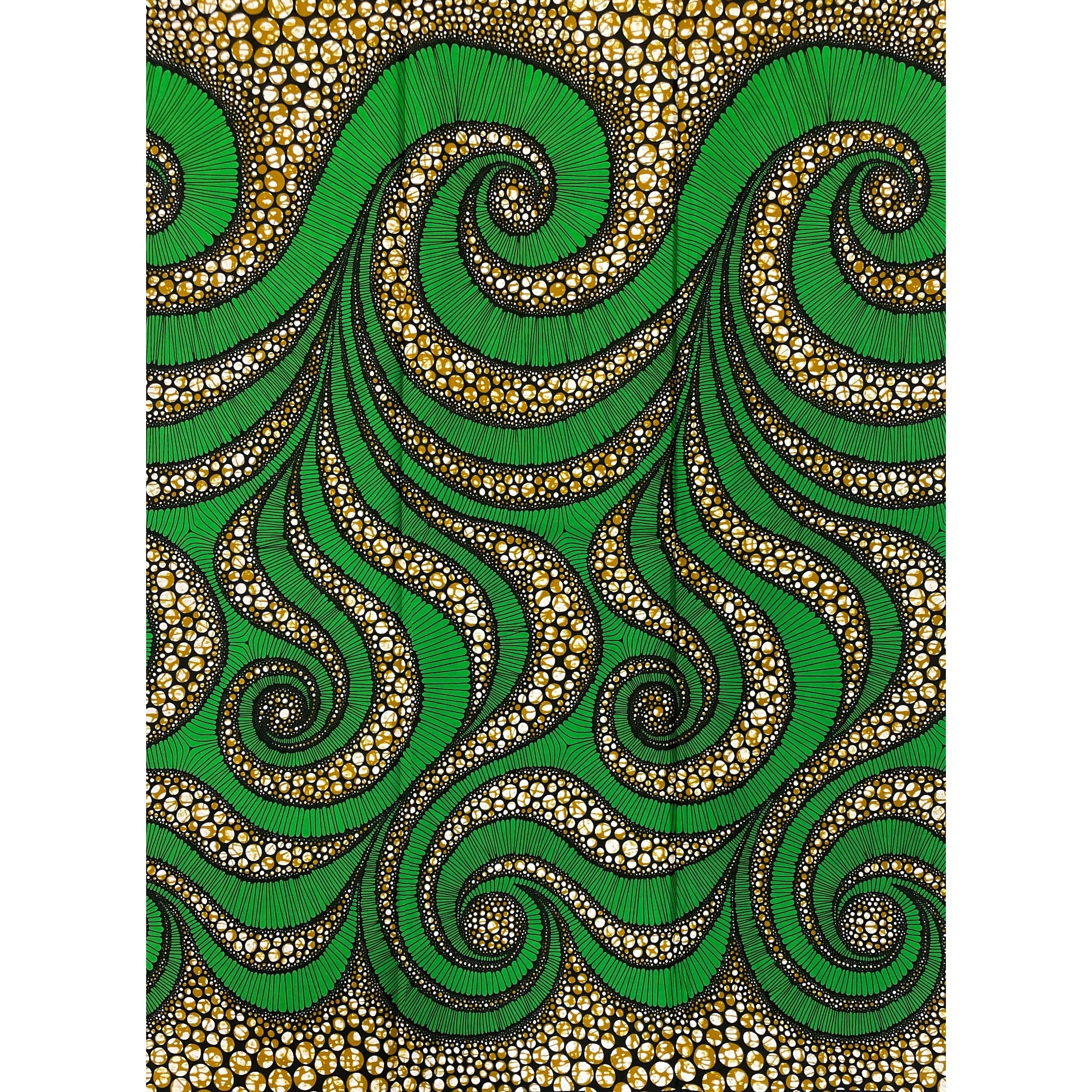 Wax Pagne Africain - Tissu 6 Yards 100% Coton - VERT / MARRON