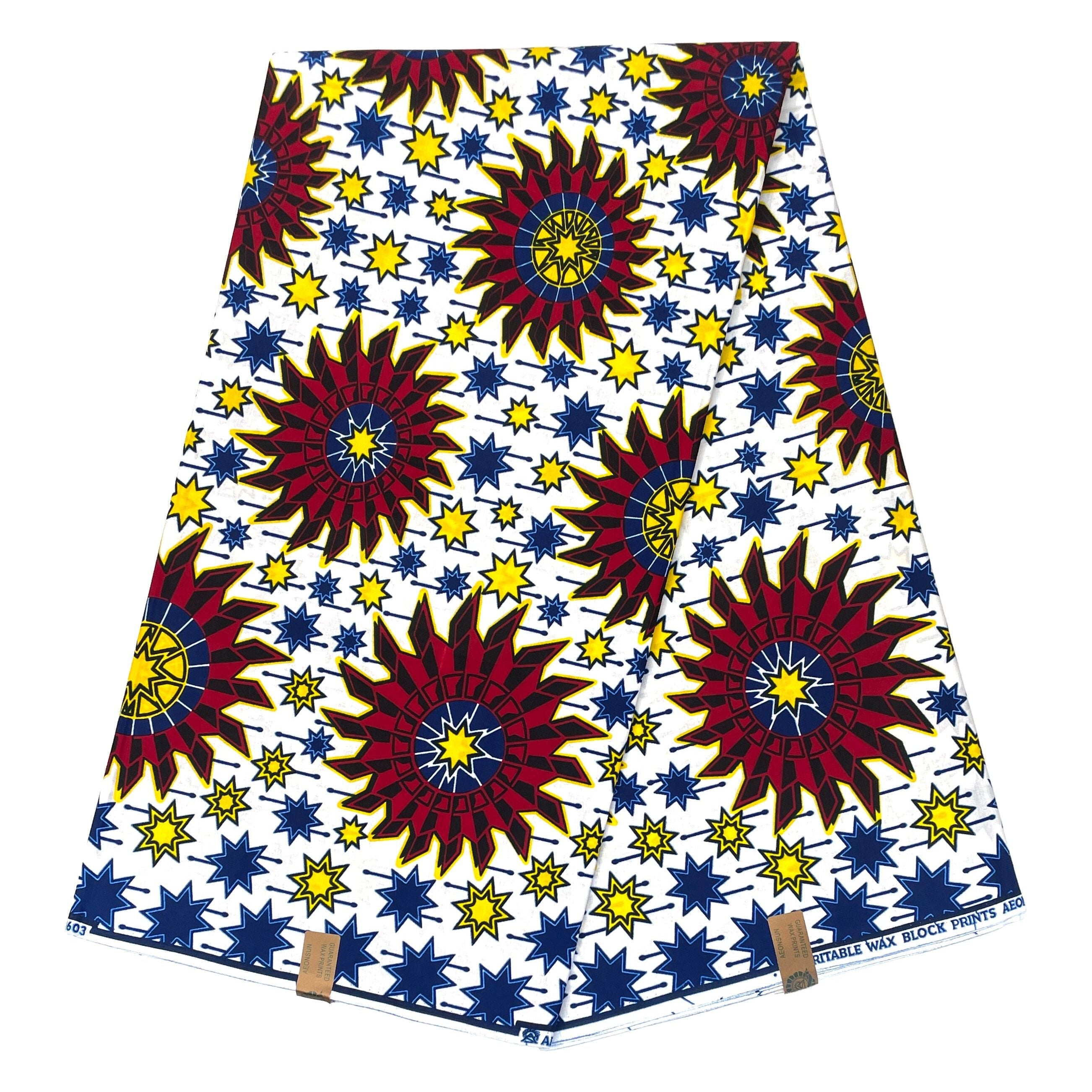 Wax Pagne Africain - Tissu 6 Yards 100% Coton - BLANC / BORDEAUX