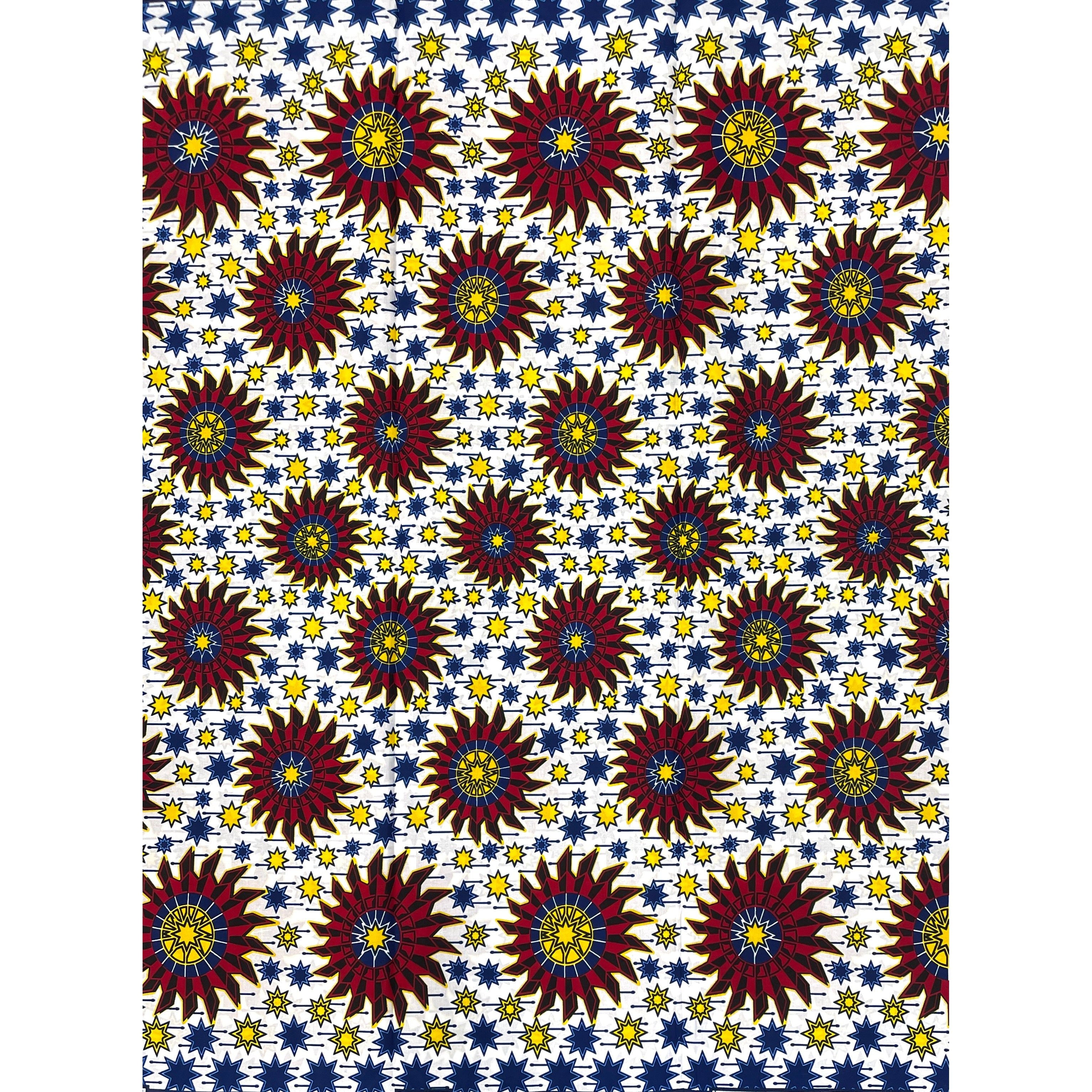 Wax Pagne Africain - Tissu 6 Yards 100% Coton - BLANC / BORDEAUX