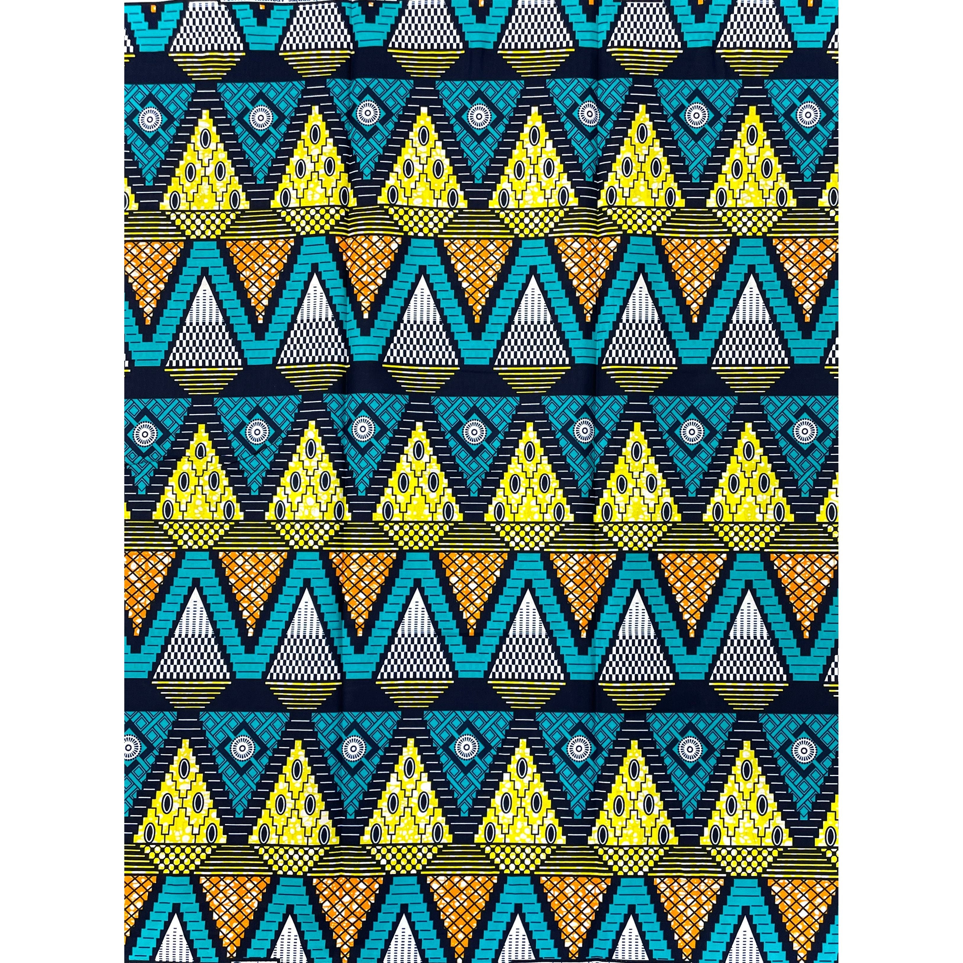 Wax Pagne Africain - Tissu 6 Yards 100% Coton - TURQUOISE / JAUNE