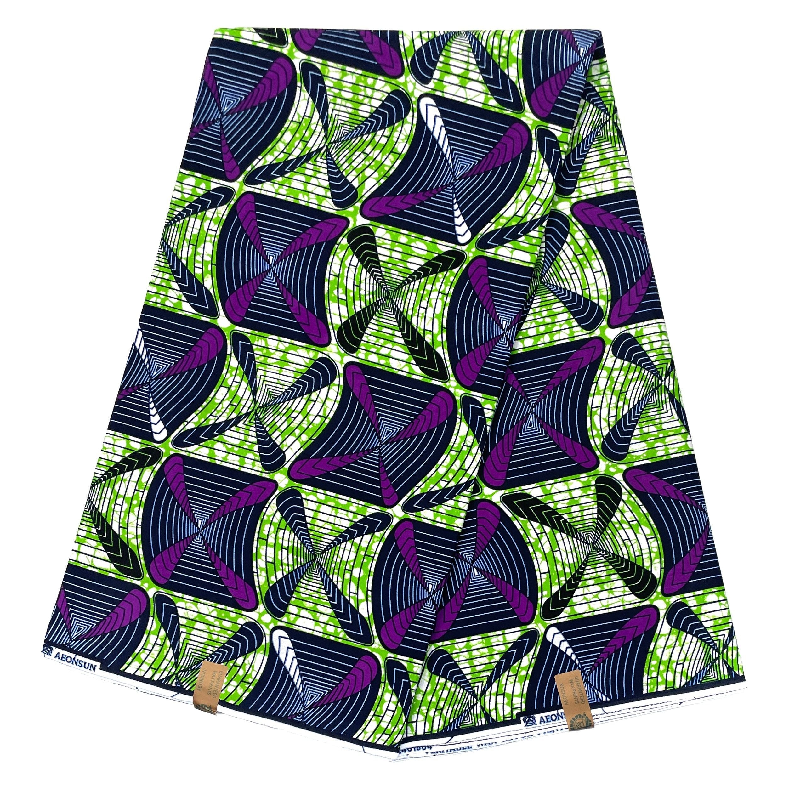 Wax Pagne Africain - Tissu 6 Yards 100% Coton - VERT / VIOLET