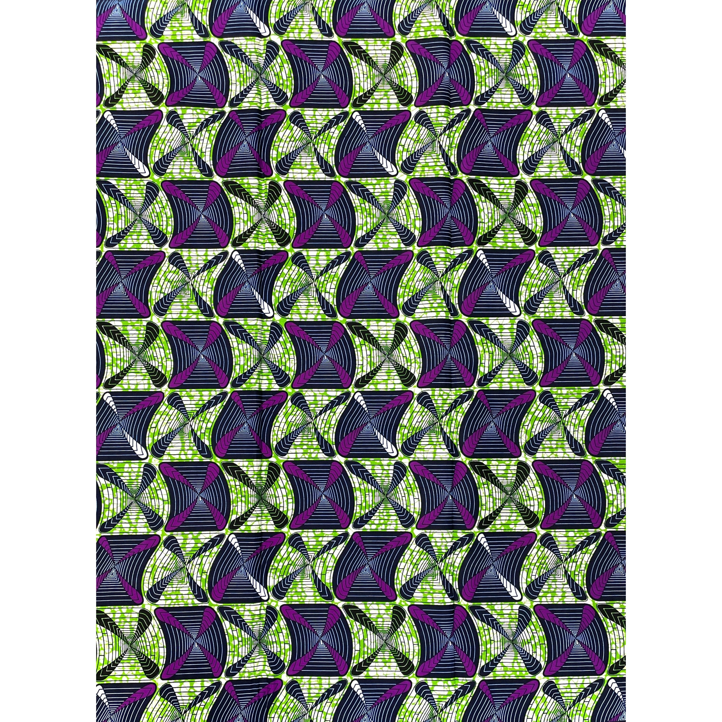Wax Pagne Africain - Tissu 6 Yards 100% Coton - VERT / VIOLET
