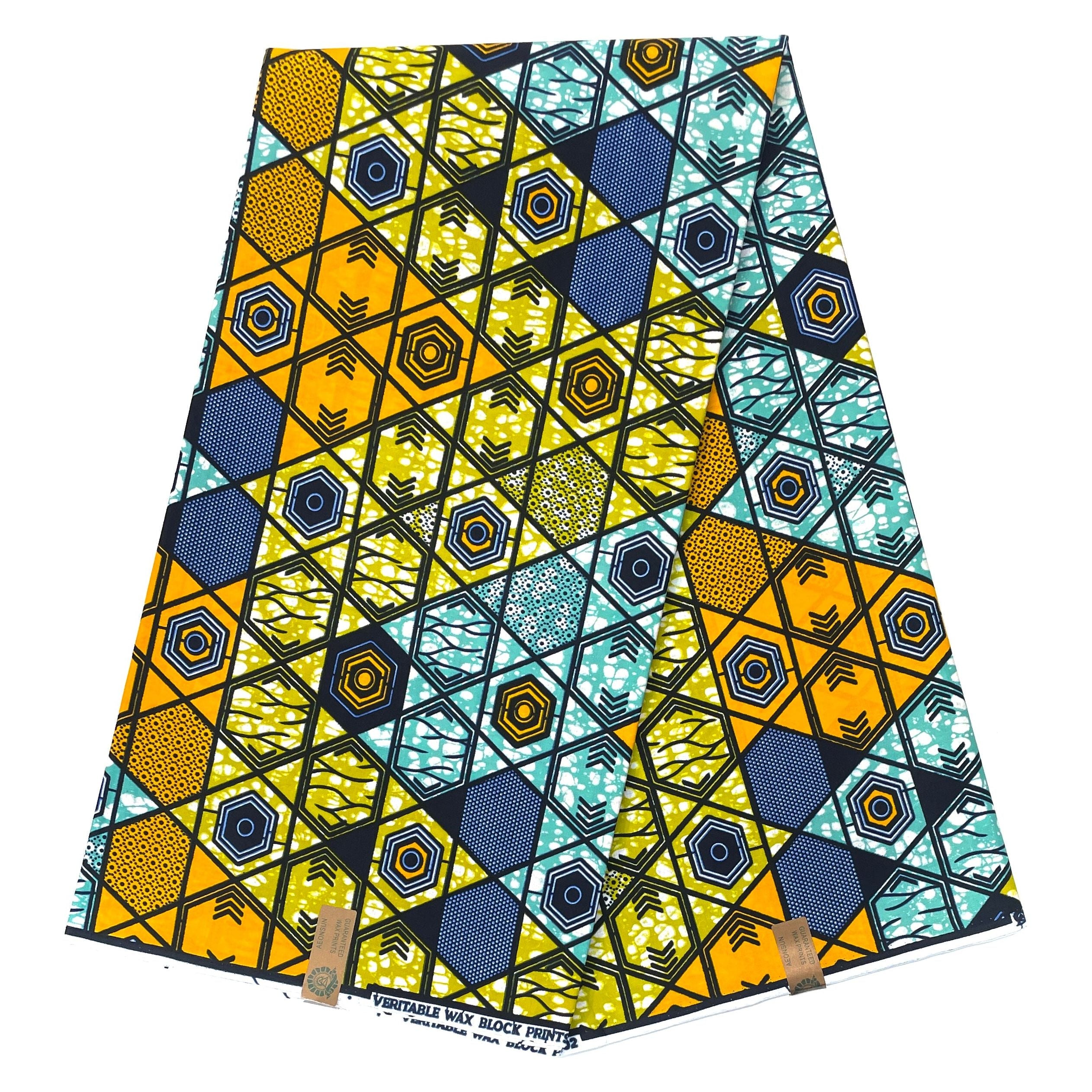 Wax Pagne Africain - Tissu 6 Yards 100% Coton - ORANGE / VERT
