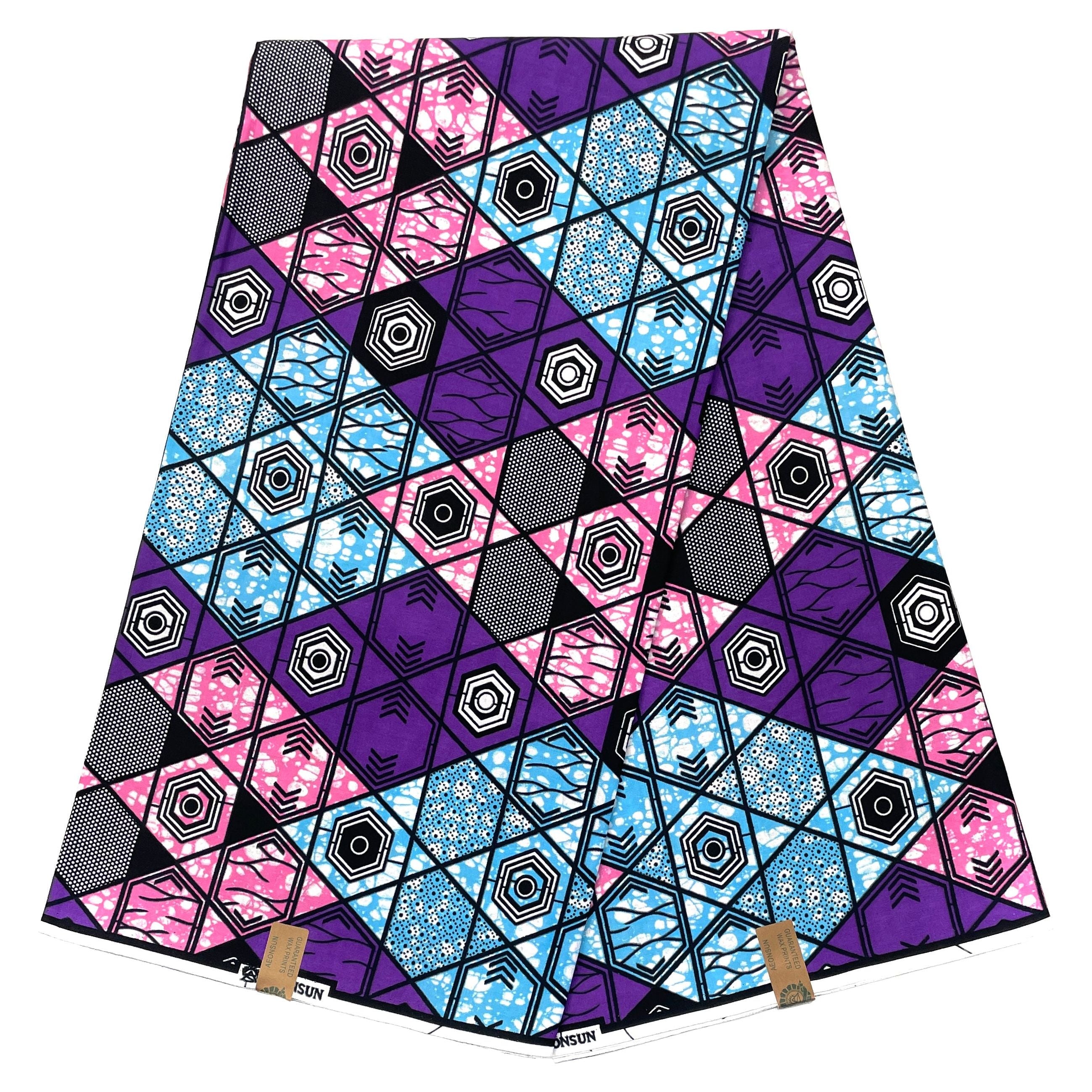 Wax Pagne Africain - Tissu 6 Yards 100% Coton - VIOLET / BLEU