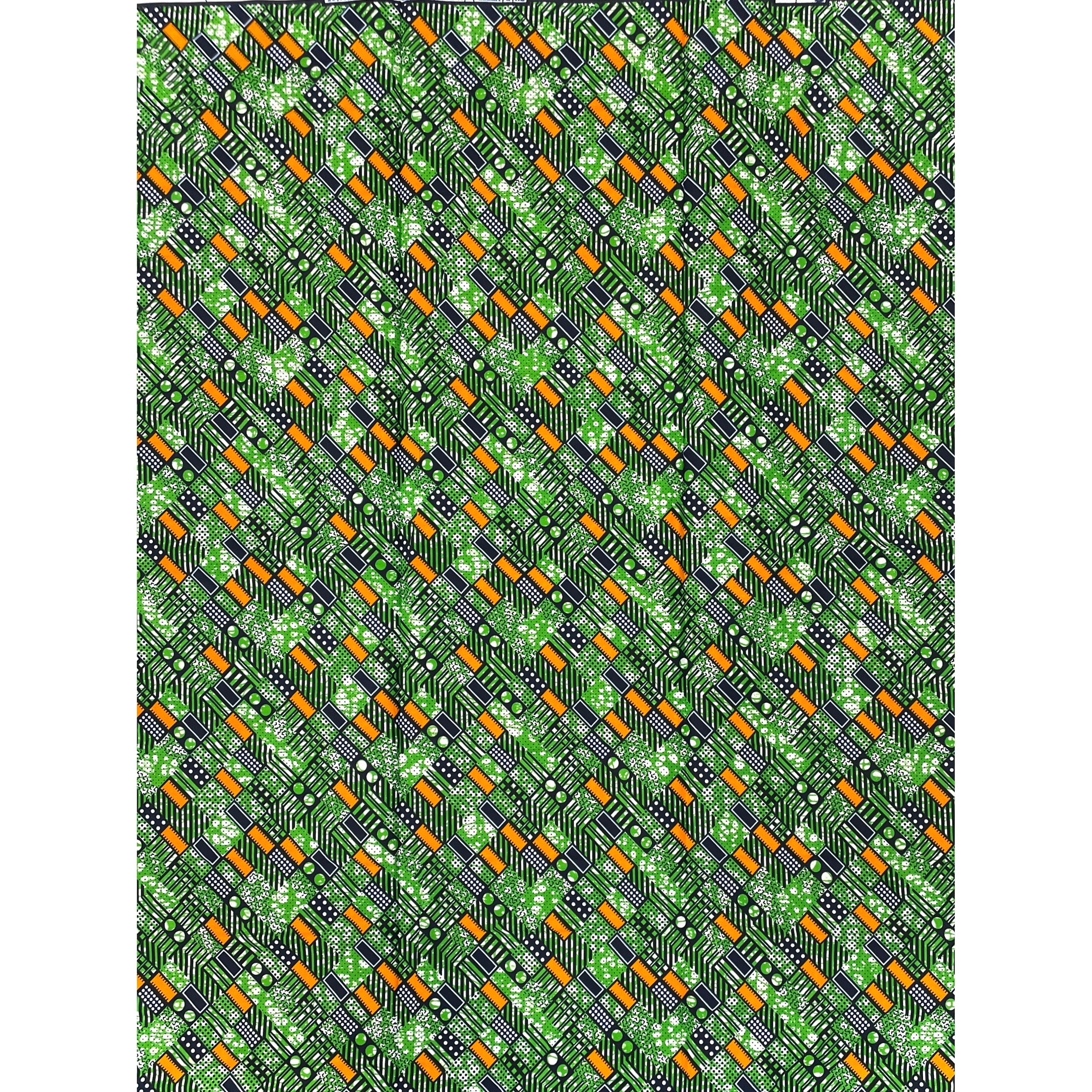 Wax Pagne Africain - Tissu 6 Yards 100% Coton - VERT / ORANGE
