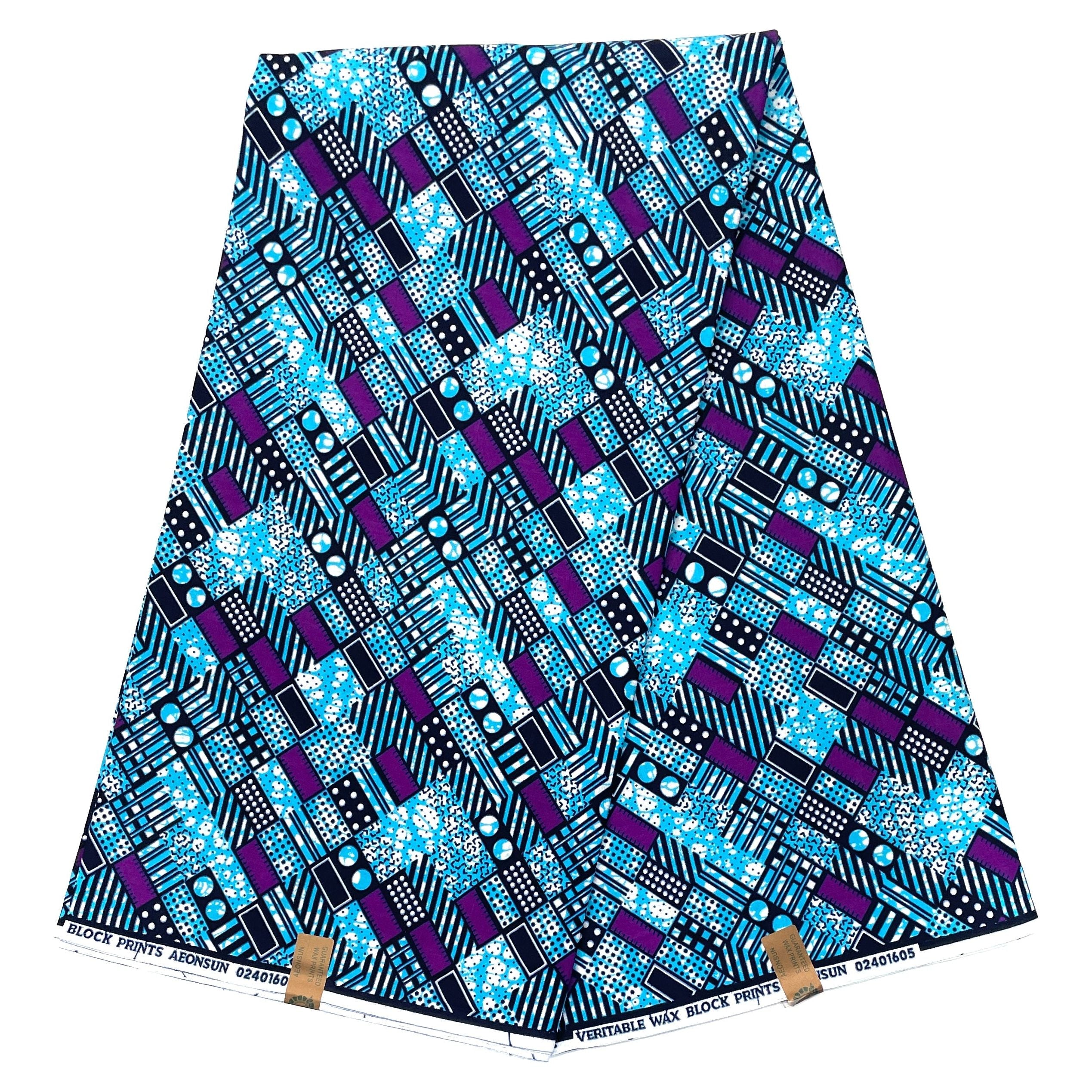 Wax Pagne Africain - Tissu 6 Yards 100% Coton - BLEU / VIOLET