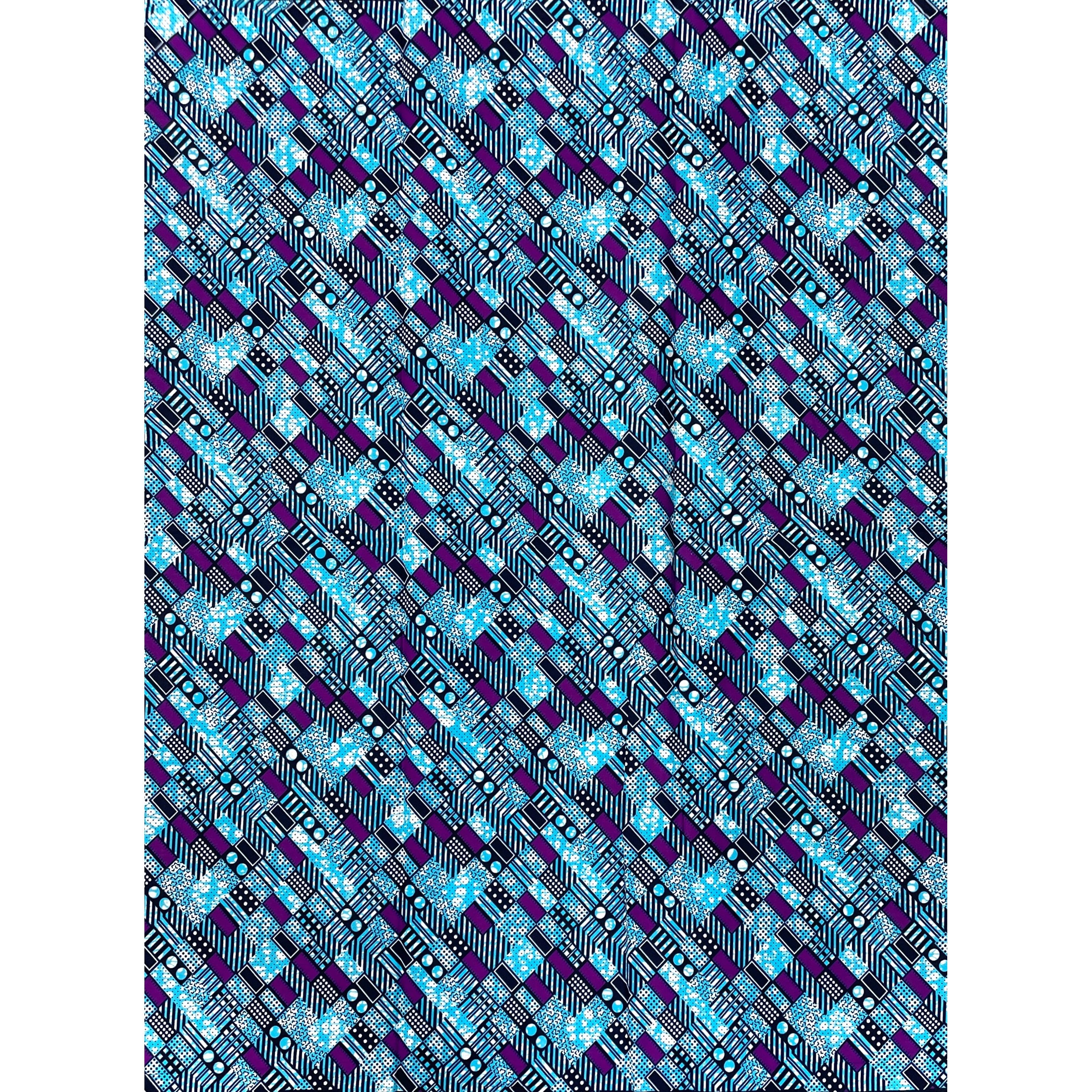 Wax Pagne Africain - Tissu 6 Yards 100% Coton - BLEU / VIOLET