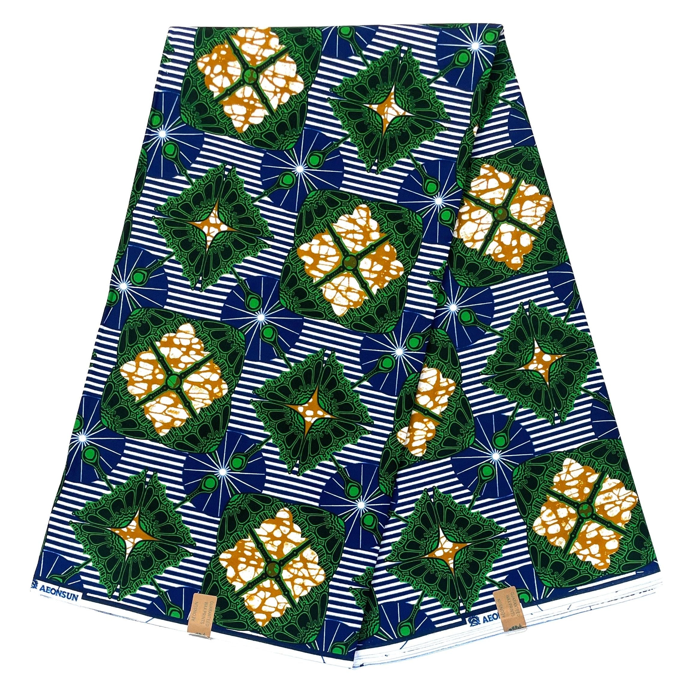 Wax Pagne Africain - Tissu 6 Yards 100% Coton - BLEU / VERT