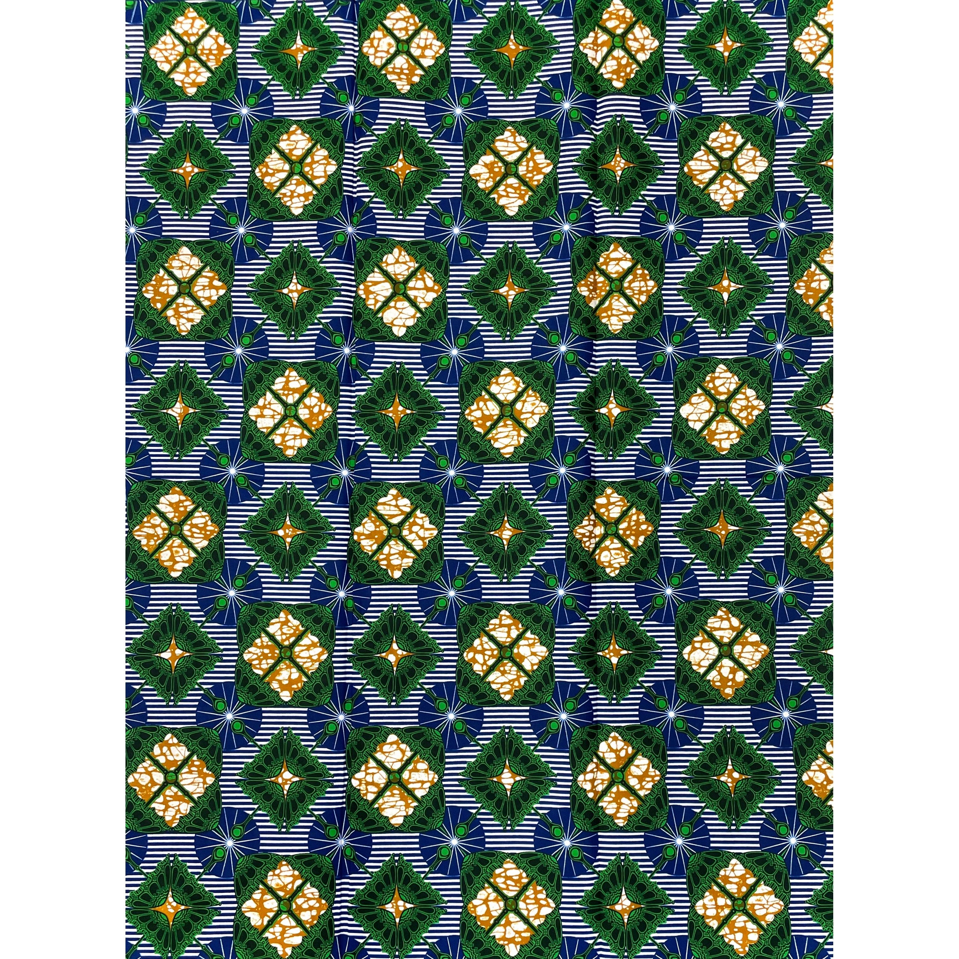 Wax Pagne Africain - Tissu 6 Yards 100% Coton - BLEU / VERT