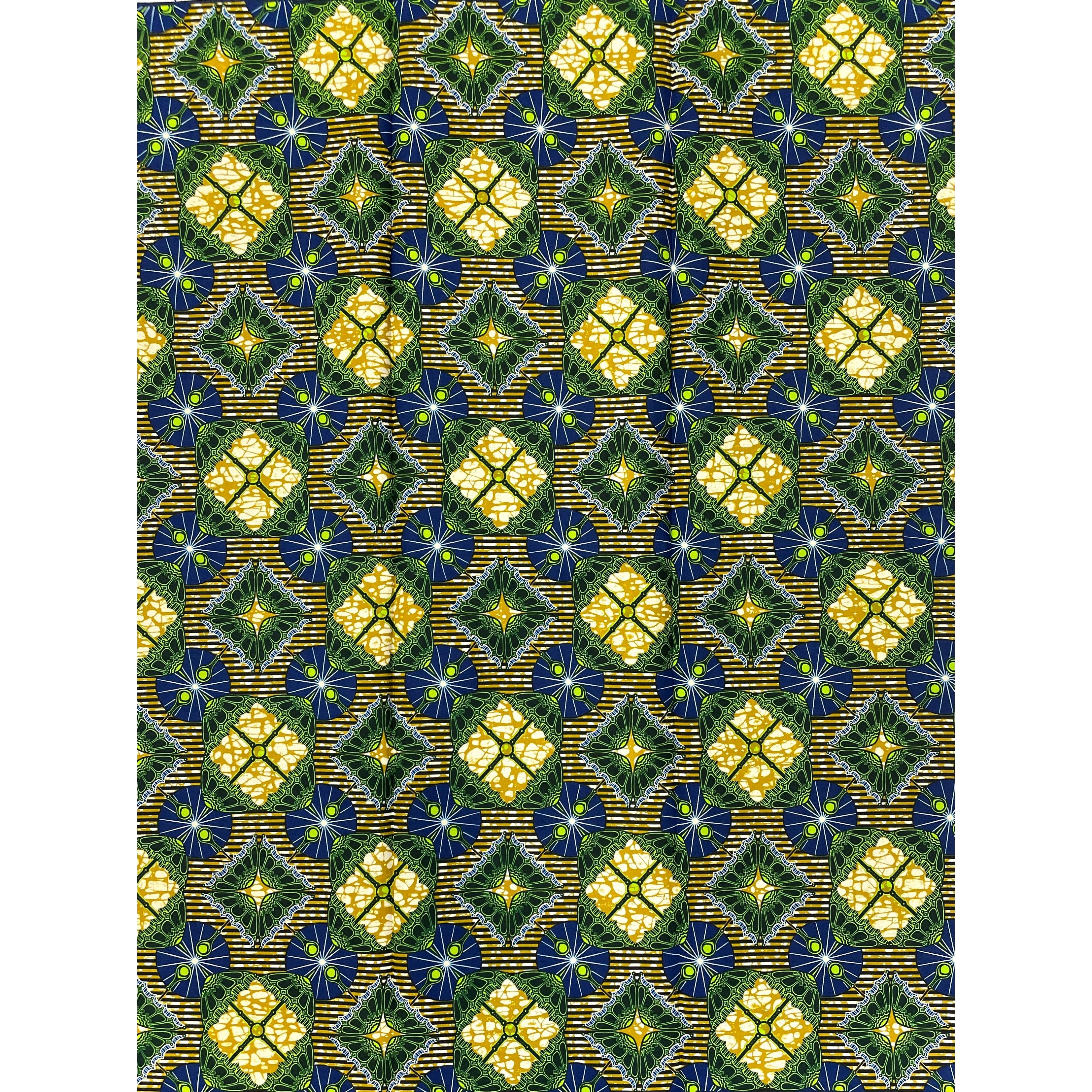 Wax Pagne Africain - Tissu 6 Yards 100% Coton - VERT / BLEU