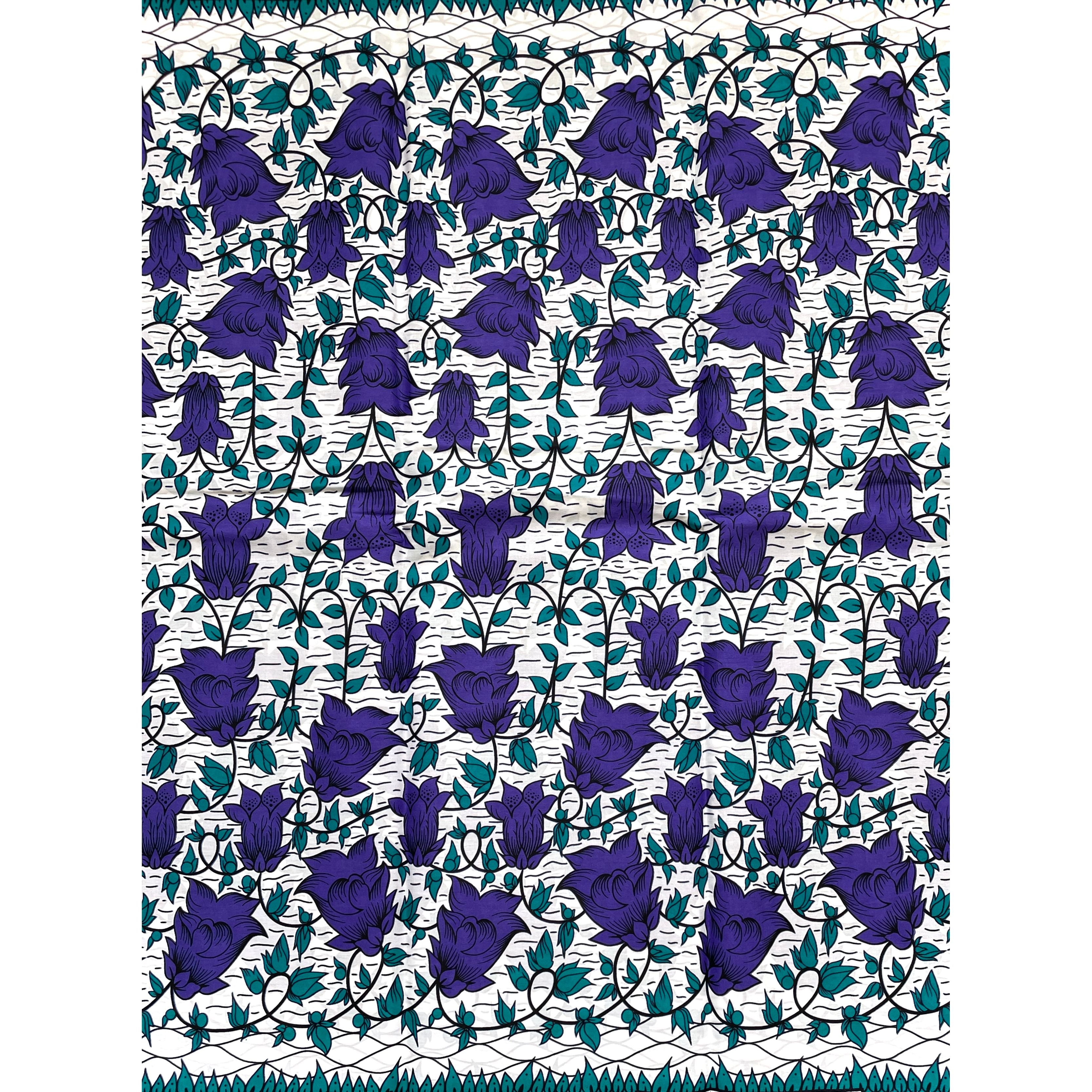 Wax Pagne Africain - Tissu 100% Coton - BLANC / VIOLET / BLEU