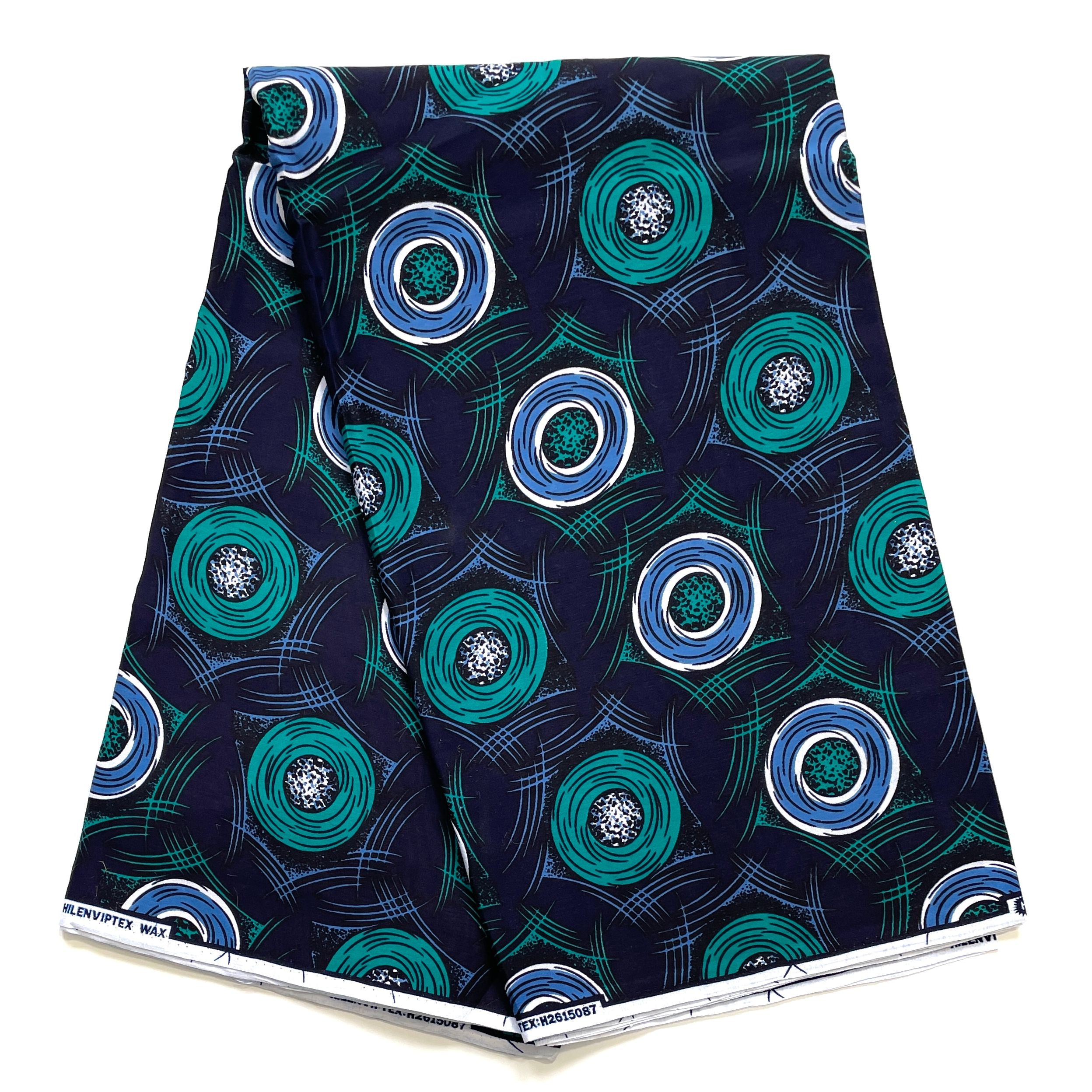 Wax Pagne Africain - Tissu 100% Coton - BLEU / TURQUOISE