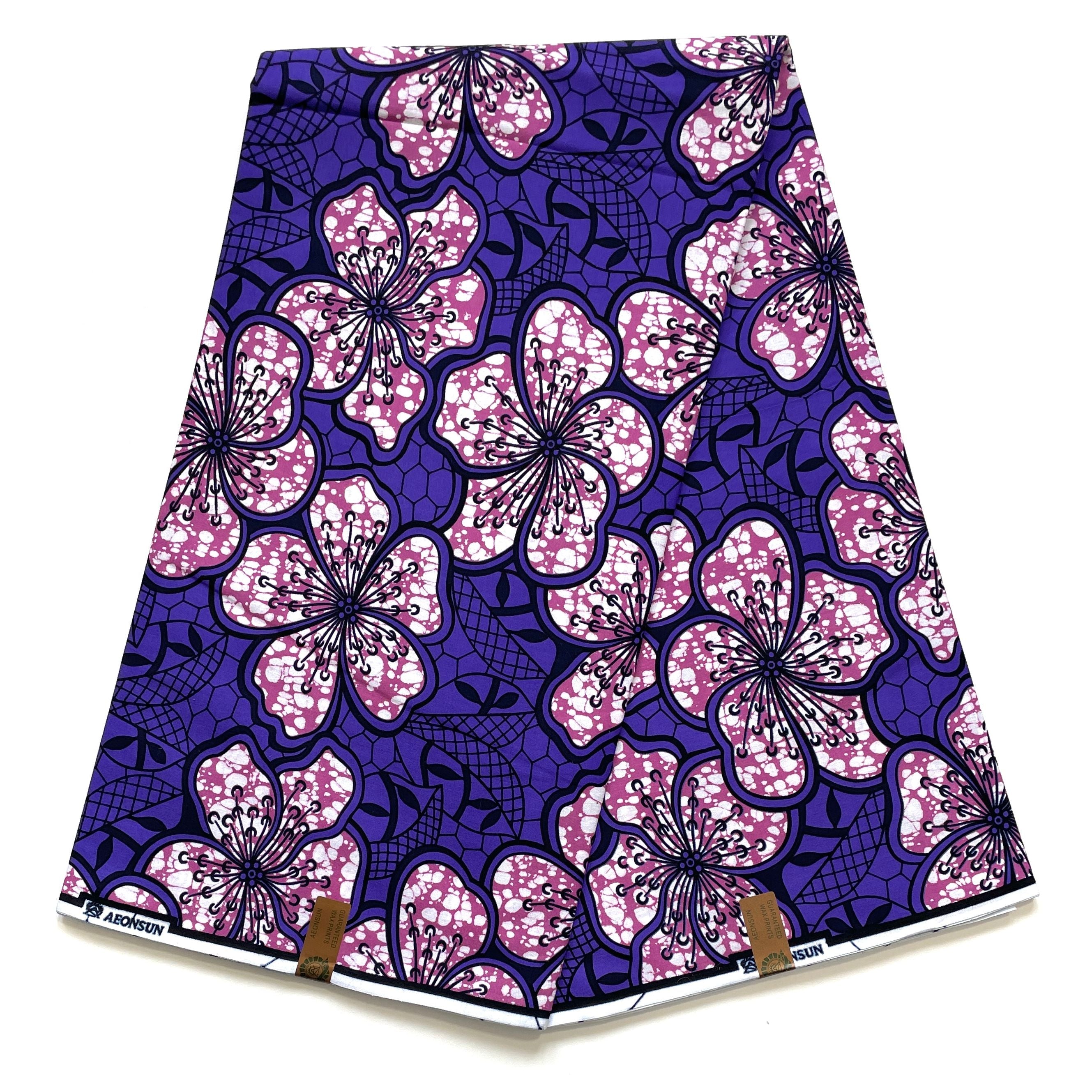 Tissu Wax Pagne Africain - 6 Yards 100% Coton - VIOLET / ROSE