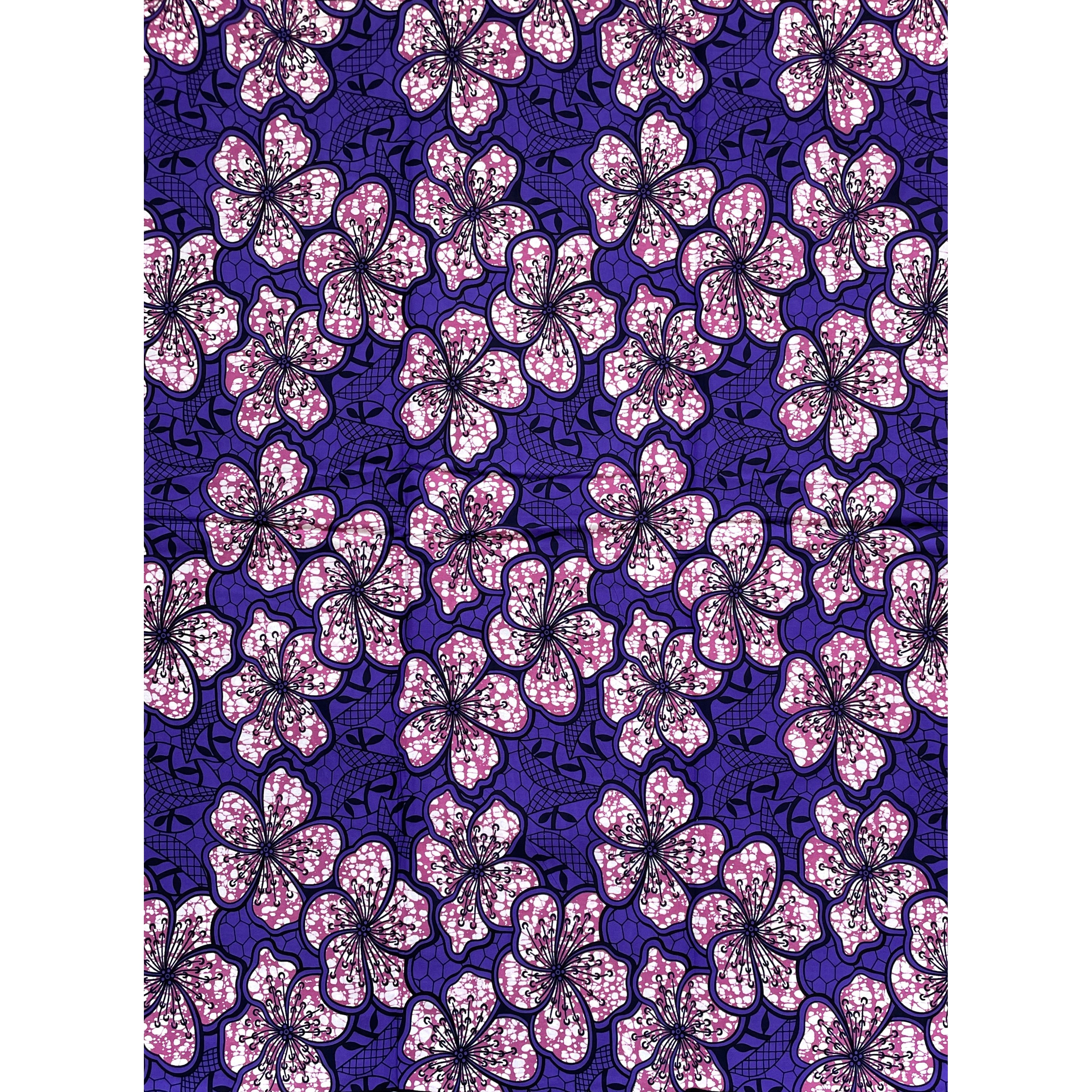 Tissu Wax Pagne Africain - 6 Yards 100% Coton - VIOLET / ROSE