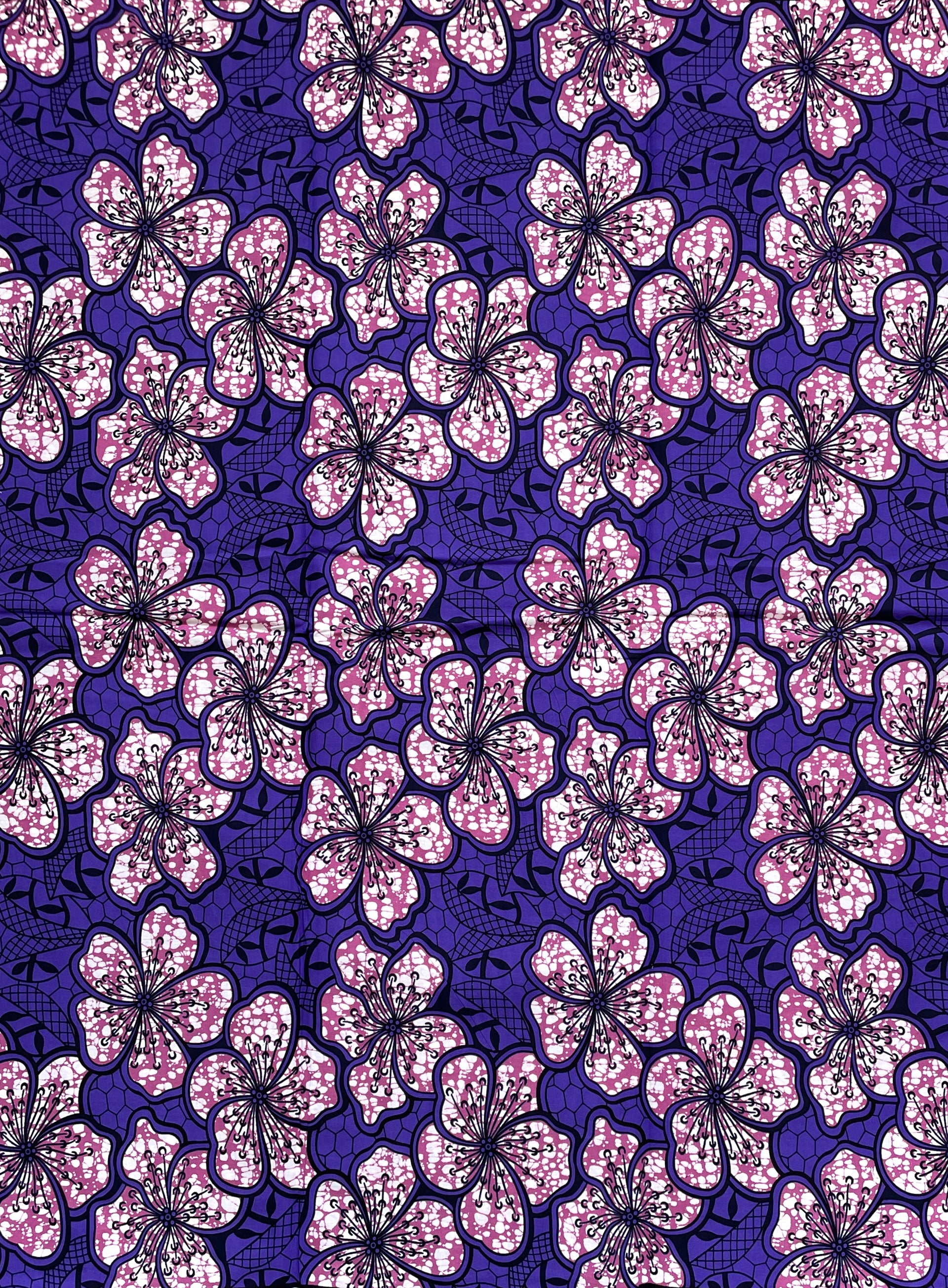Wax Tissu Coupon 2 Yards - Pagne Africain 100% Coton - VIOLET / ROSE