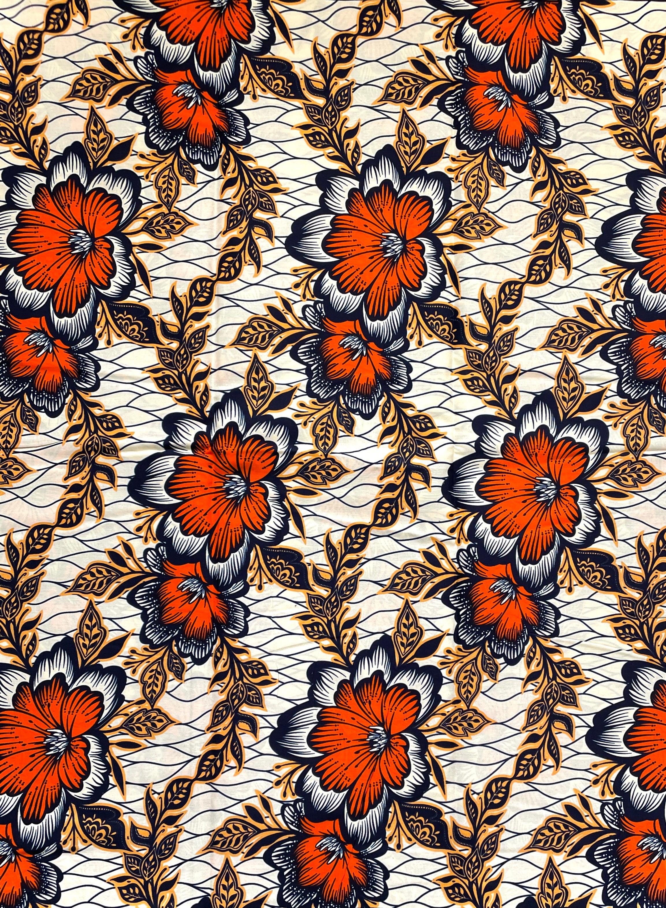 Wax Tissu Coupon 2 Yards - Pagne Africain 100% Coton - ORANGE / BEIGE