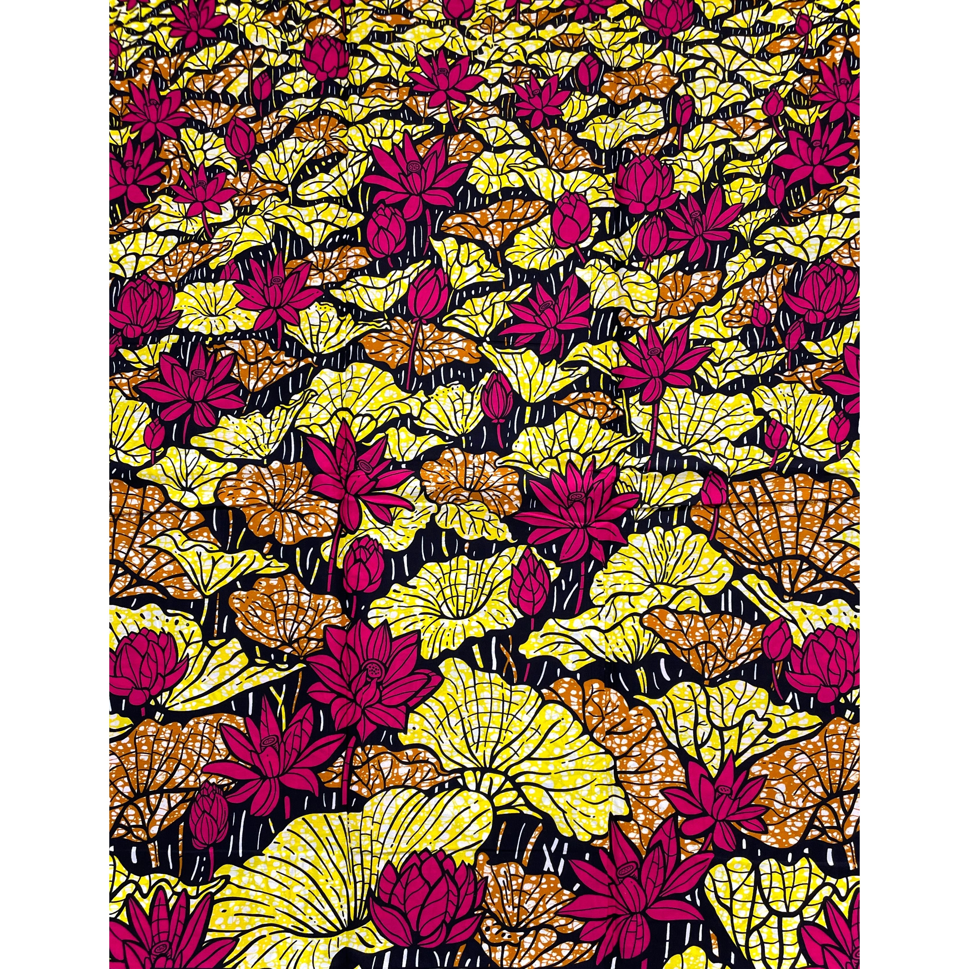 Wax Pagne Africain - Tissu 6 Yards 100% Coton - ROSE / JAUNE / MARRON