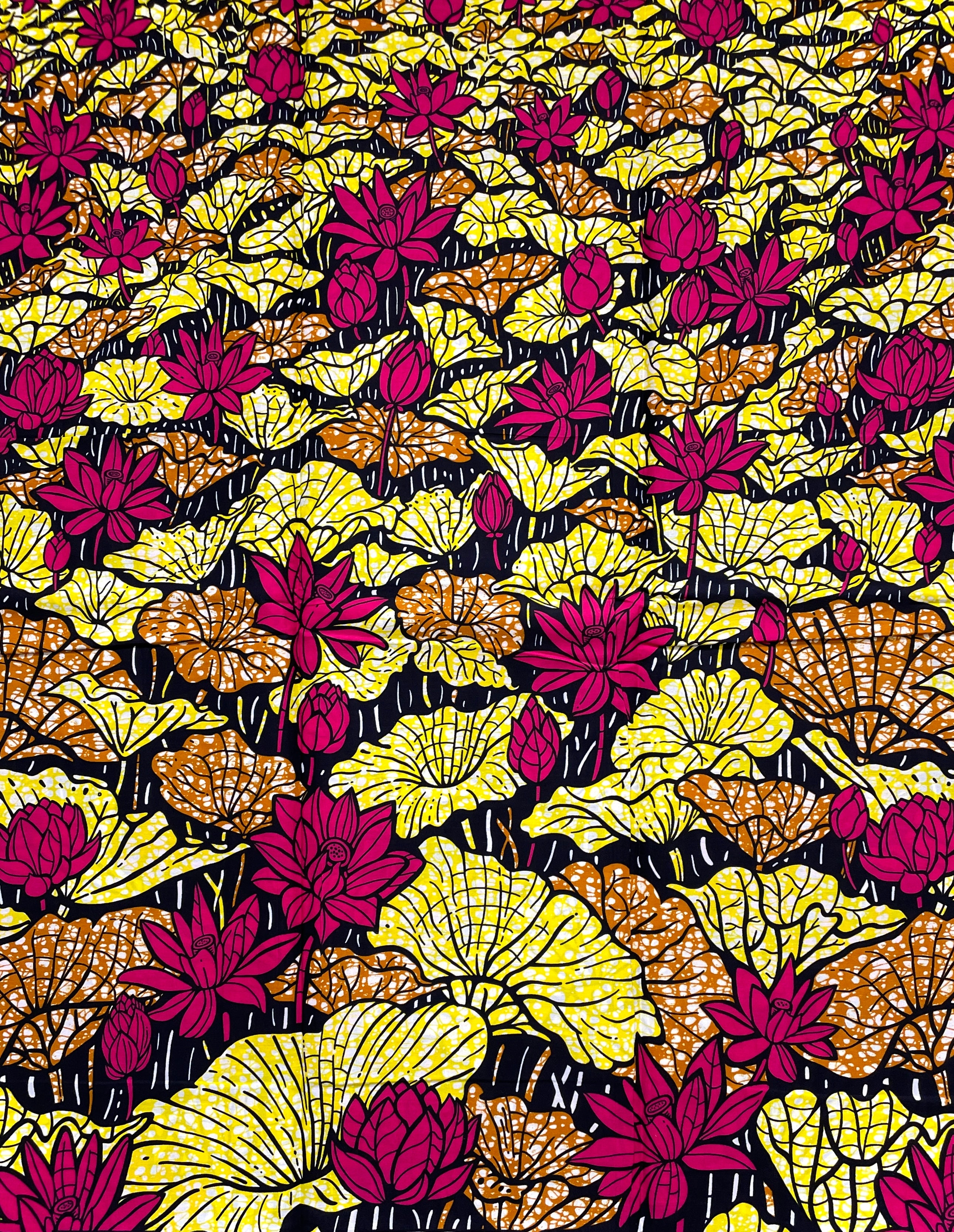 Wax Tissu Coupon 2 Yards - Pagne Africain 100% Coton - ROSE / JAUNE / MARRON