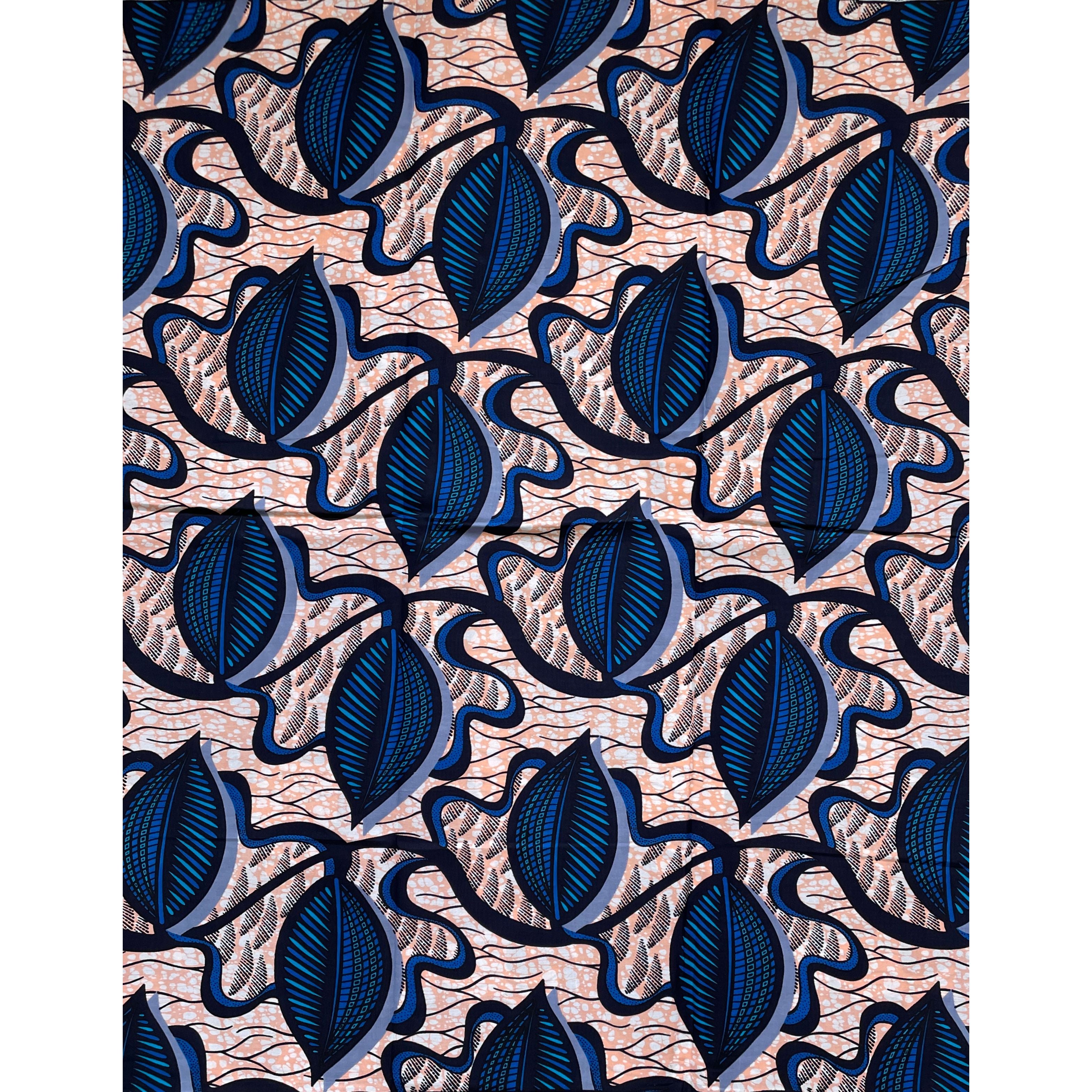 Wax Pagne Africain - Tissu 6 Yards 100% Coton - BLEU / GRIS / MARRON CLAIR