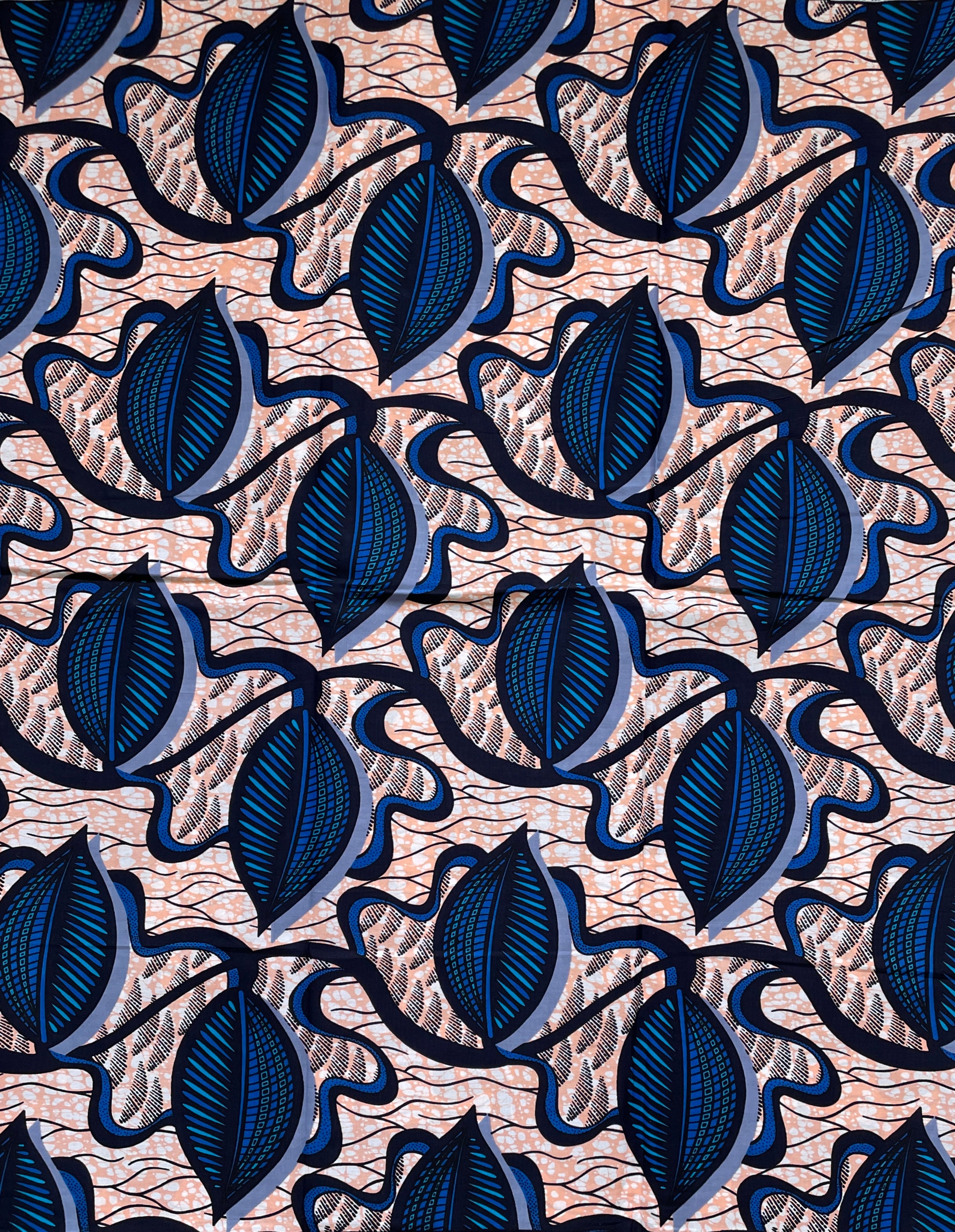 Wax Tissu Coupon 2 Yards - Pagne Africain 100% Coton - BLEU / GRIS / MARRON CLAIR
