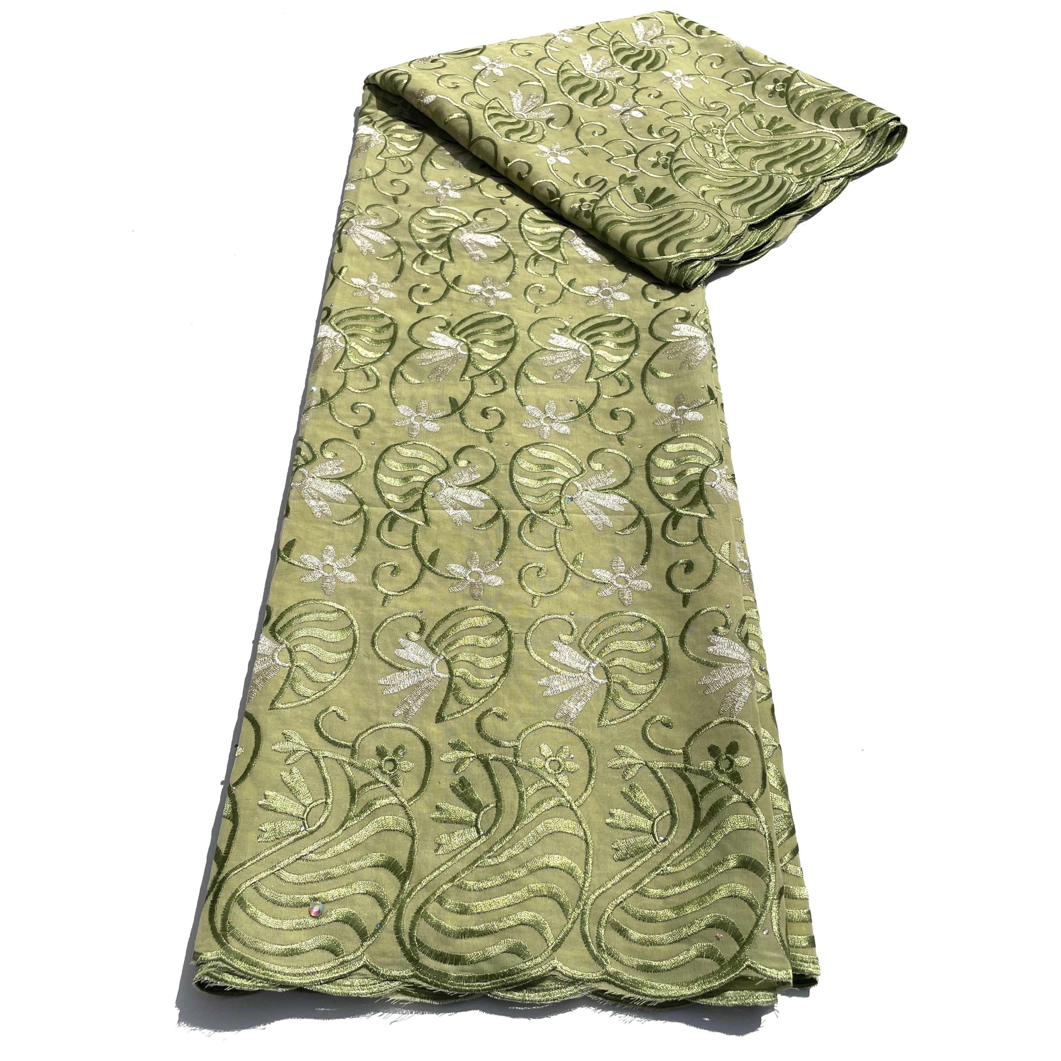 Brodé Broderie type SWISS LACE -  Tissu African 5 Yards - VERT CLAIR