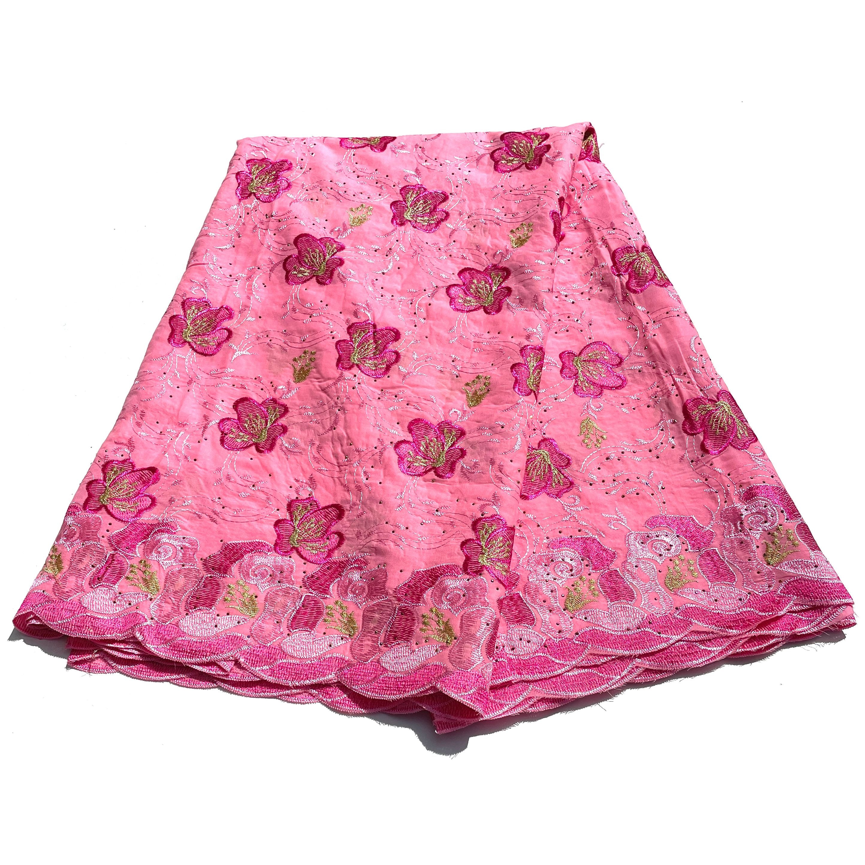 Brodé Broderie type SWISS LACE - Tissu African 5 Yards - ROSE / BEIGE