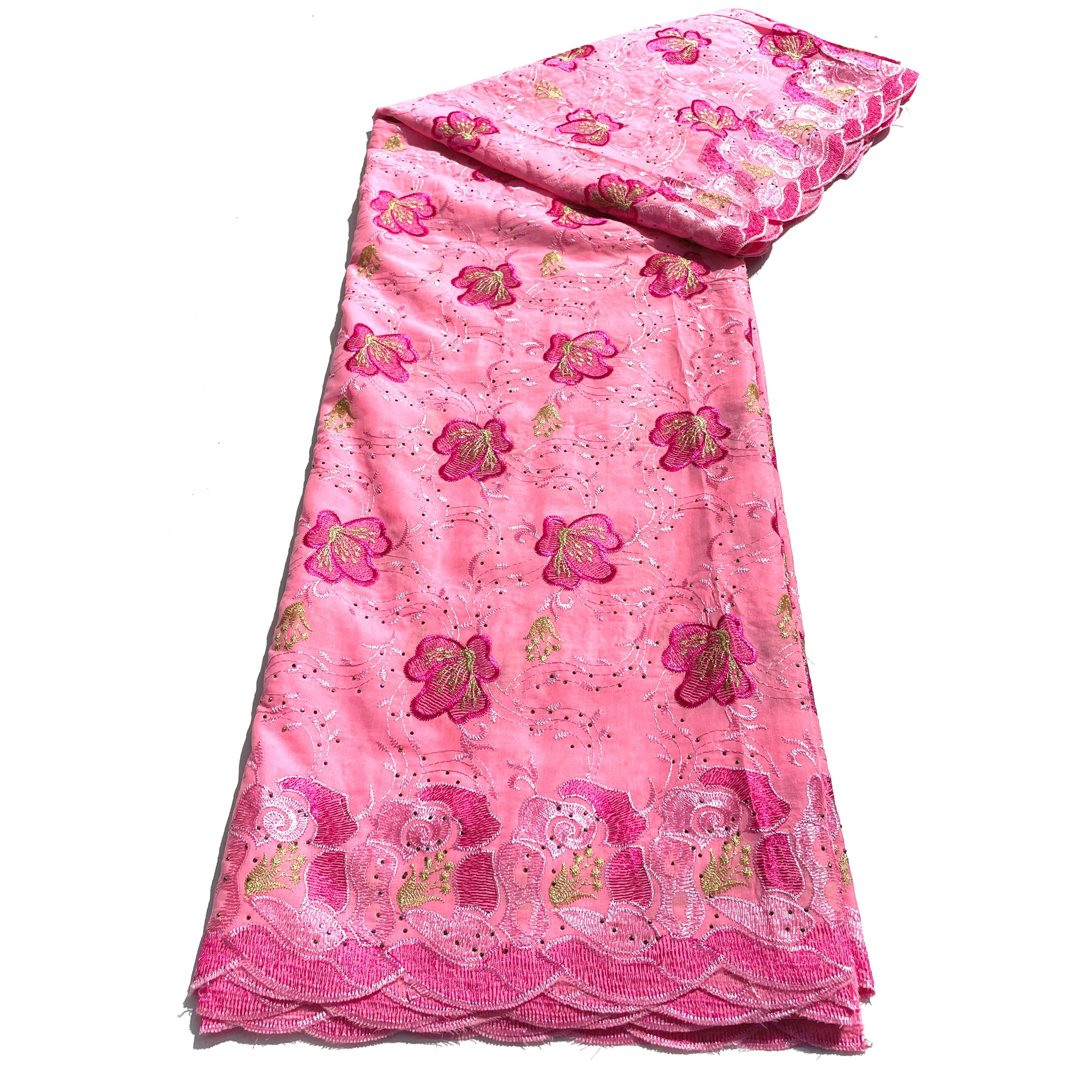 Brodé Broderie type SWISS LACE - Tissu African 5 Yards - ROSE / BEIGE