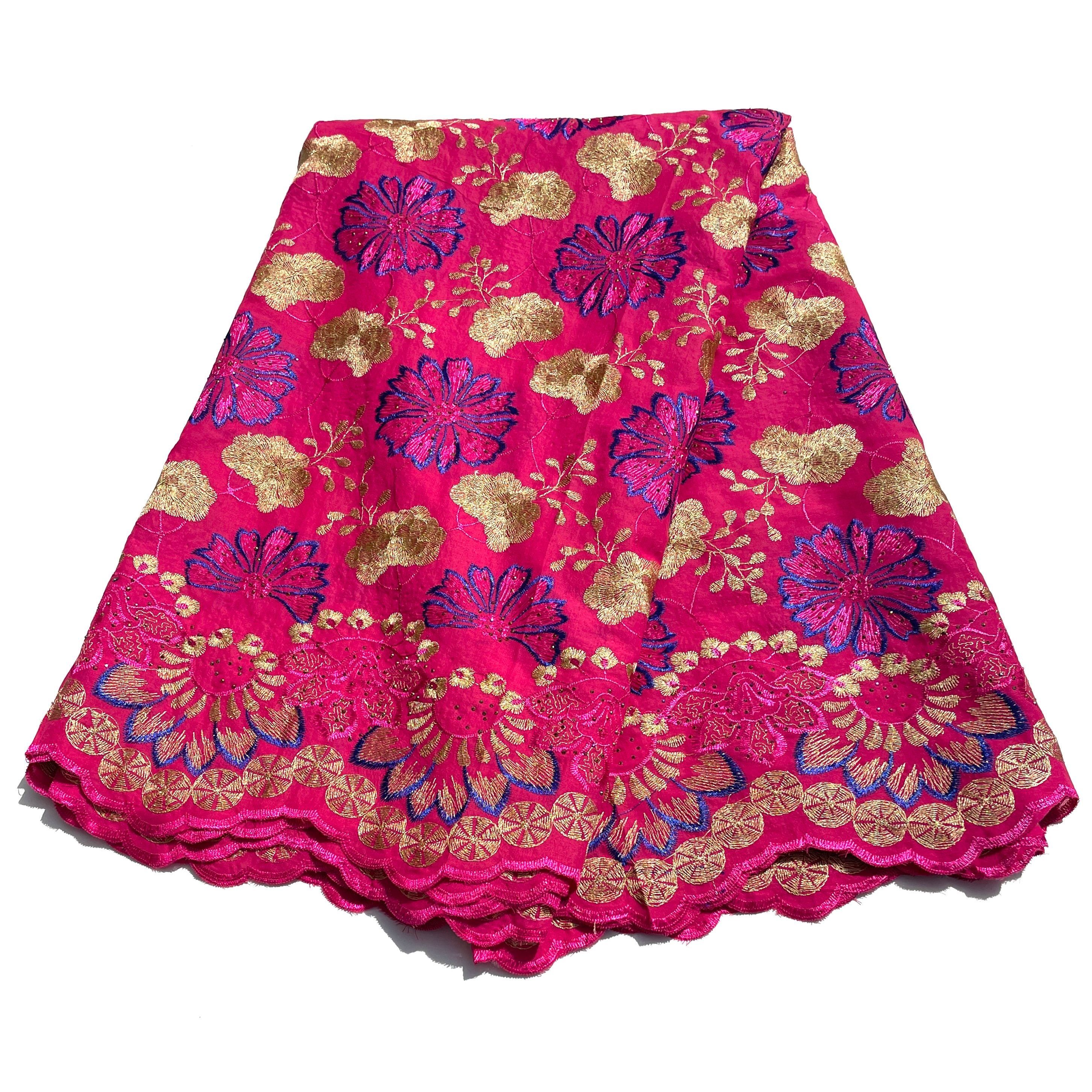 Brodé Broderie type SWISS LACE -  Tissu African 5 Yards - ROSE / BLEU / BEIGE