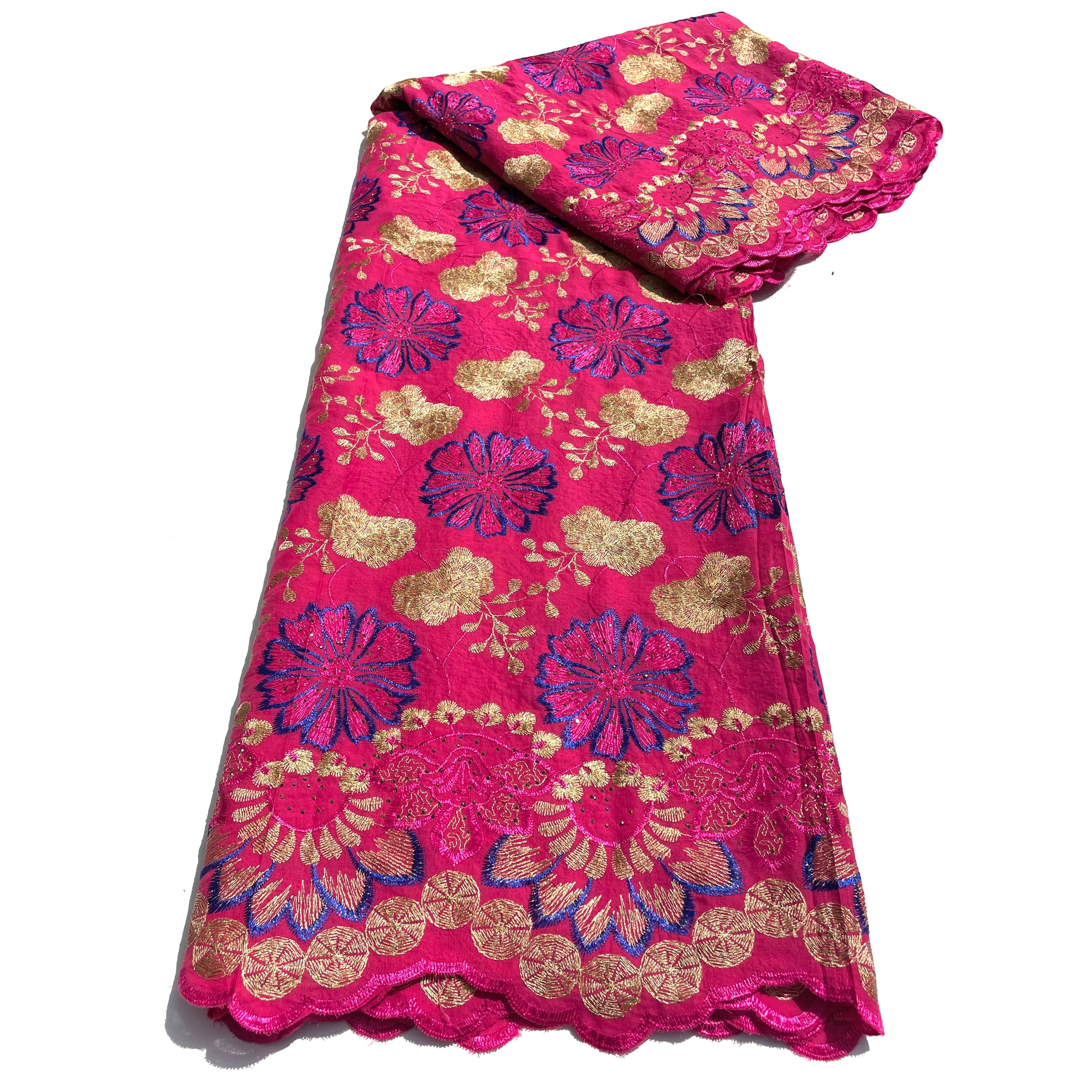 Brodé Broderie type SWISS LACE -  Tissu African 5 Yards - ROSE / BLEU / BEIGE