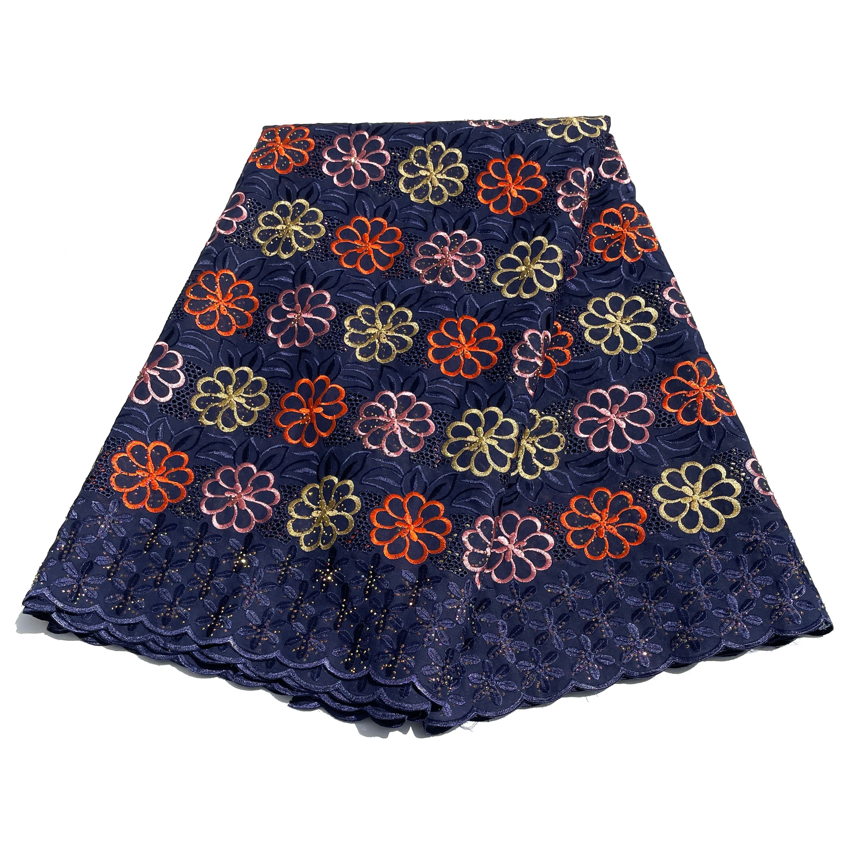 Brodé Broderie type SWISS LACE - Tissu African 5 Yards - BLEU MARINE