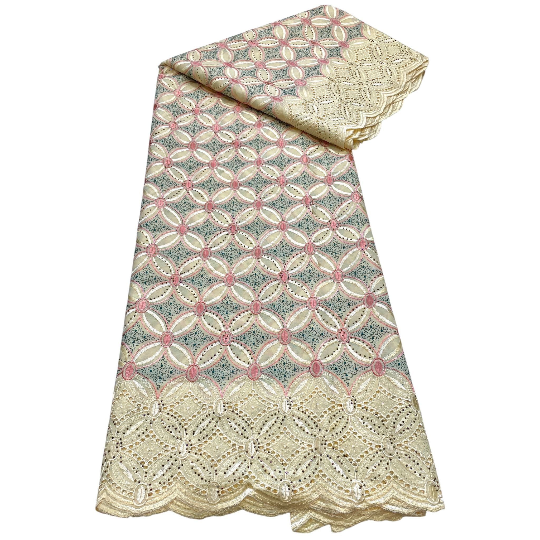 Brodé Broderie type SWISS LACE - Tissu African 5 Yards - BEIGE