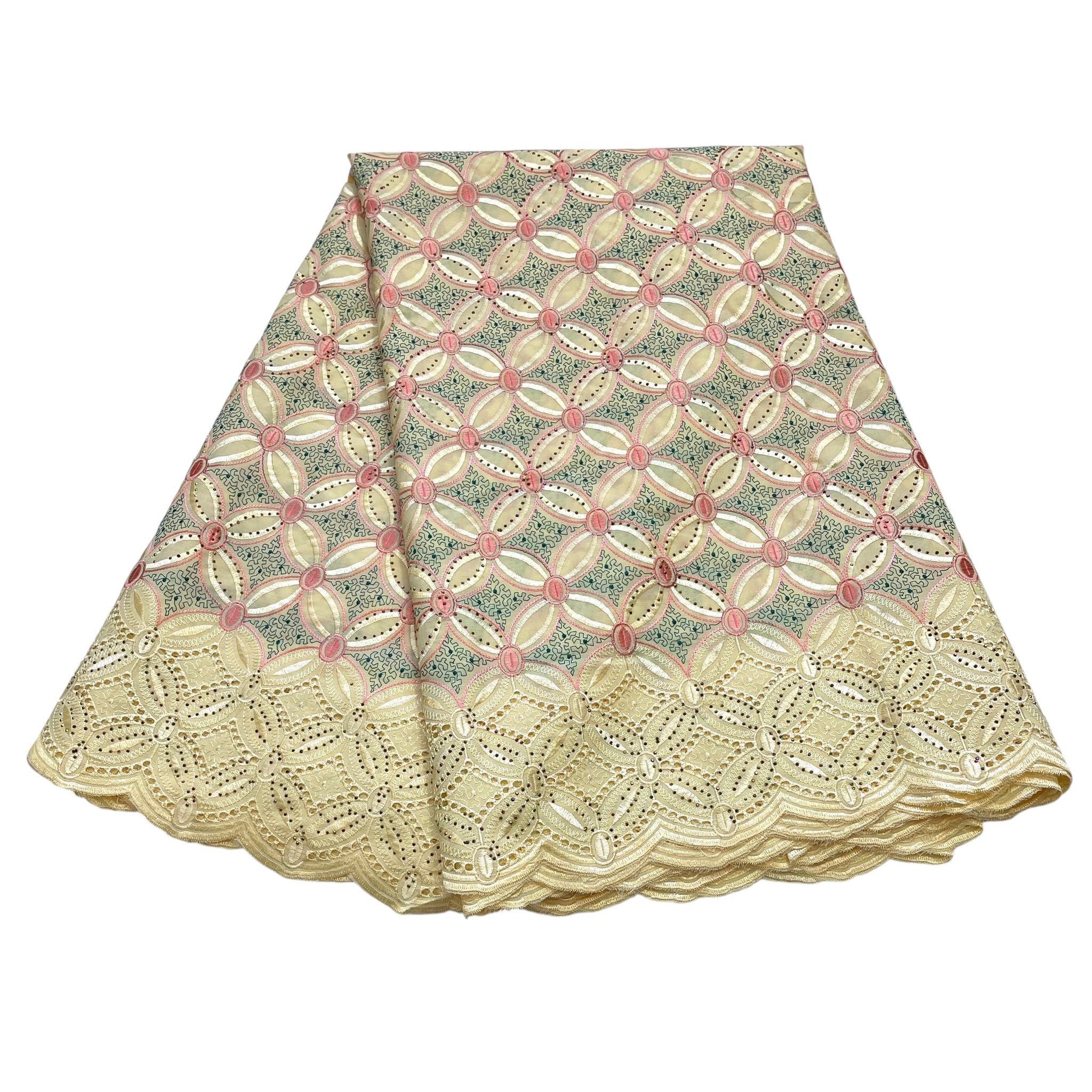 Brodé Broderie type SWISS LACE - Tissu African 5 Yards - BEIGE