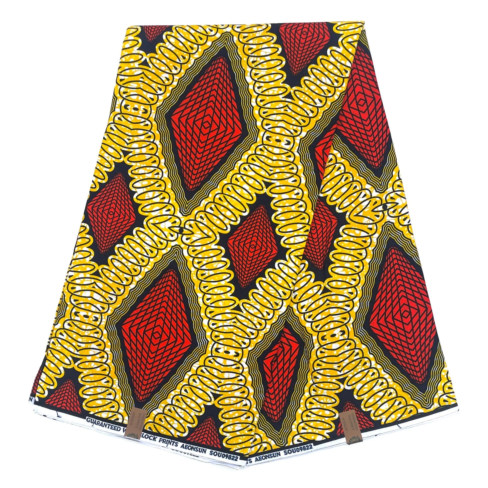 Wax Tissu Pagne Africain - Coupon 2 Yards 100% Coton - ORANGE / JAUNE