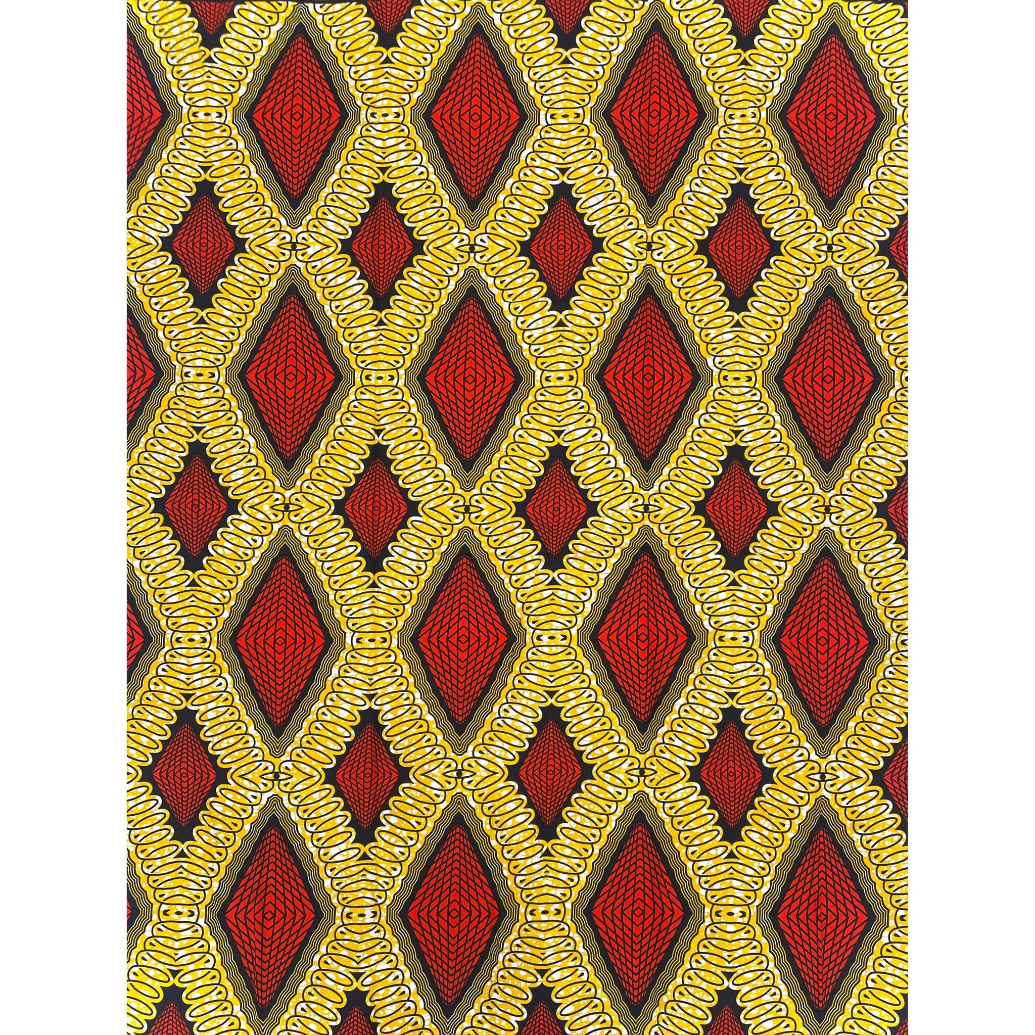 Wax Tissu Pagne Africain - Coupon 2 Yards 100% Coton - ORANGE / JAUNE