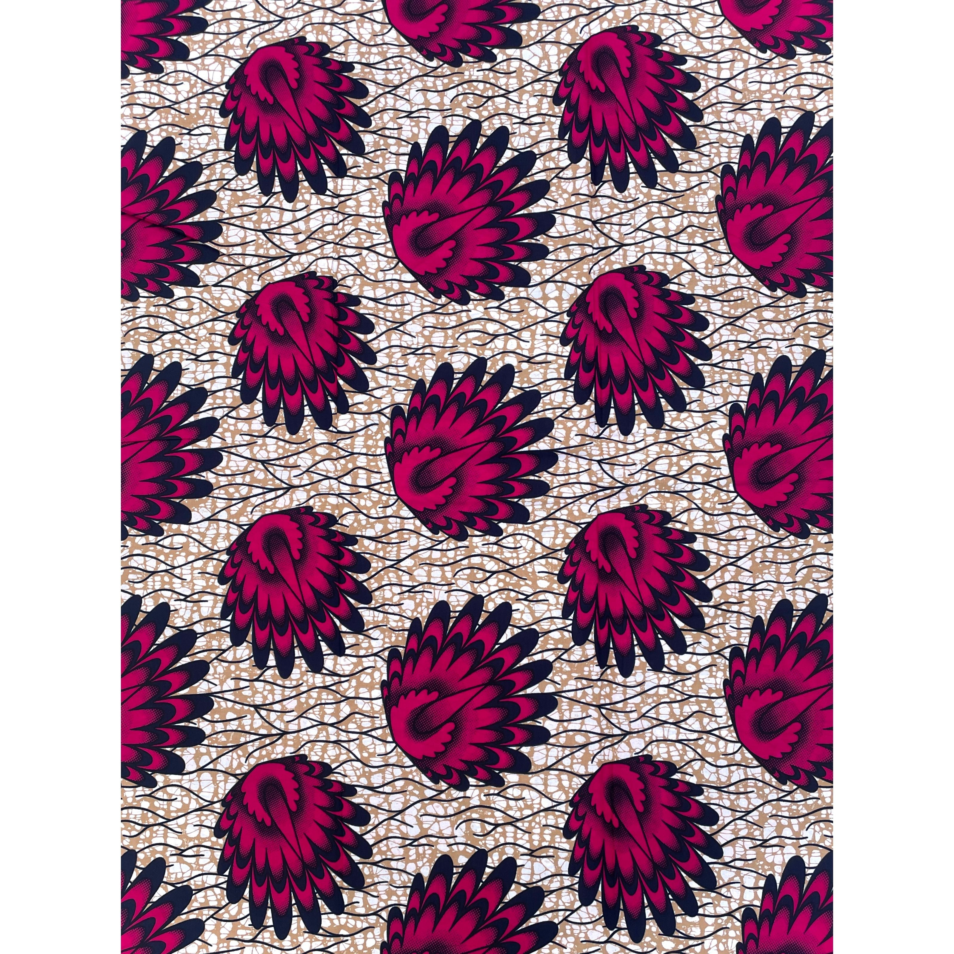Wax Pagne Africain - Tissu 6 Yards 100% Coton - VIOLET / BEIGE