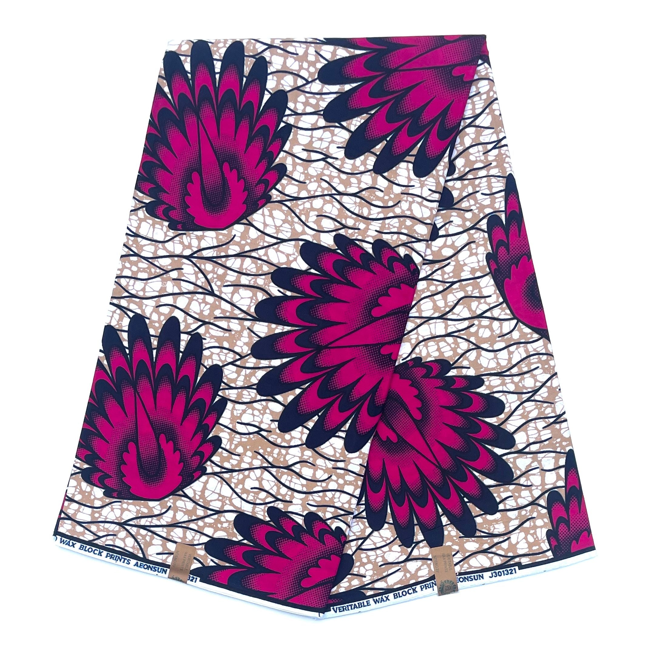 Wax Pagne Africain - Tissu 6 Yards 100% Coton - VIOLET / BEIGE