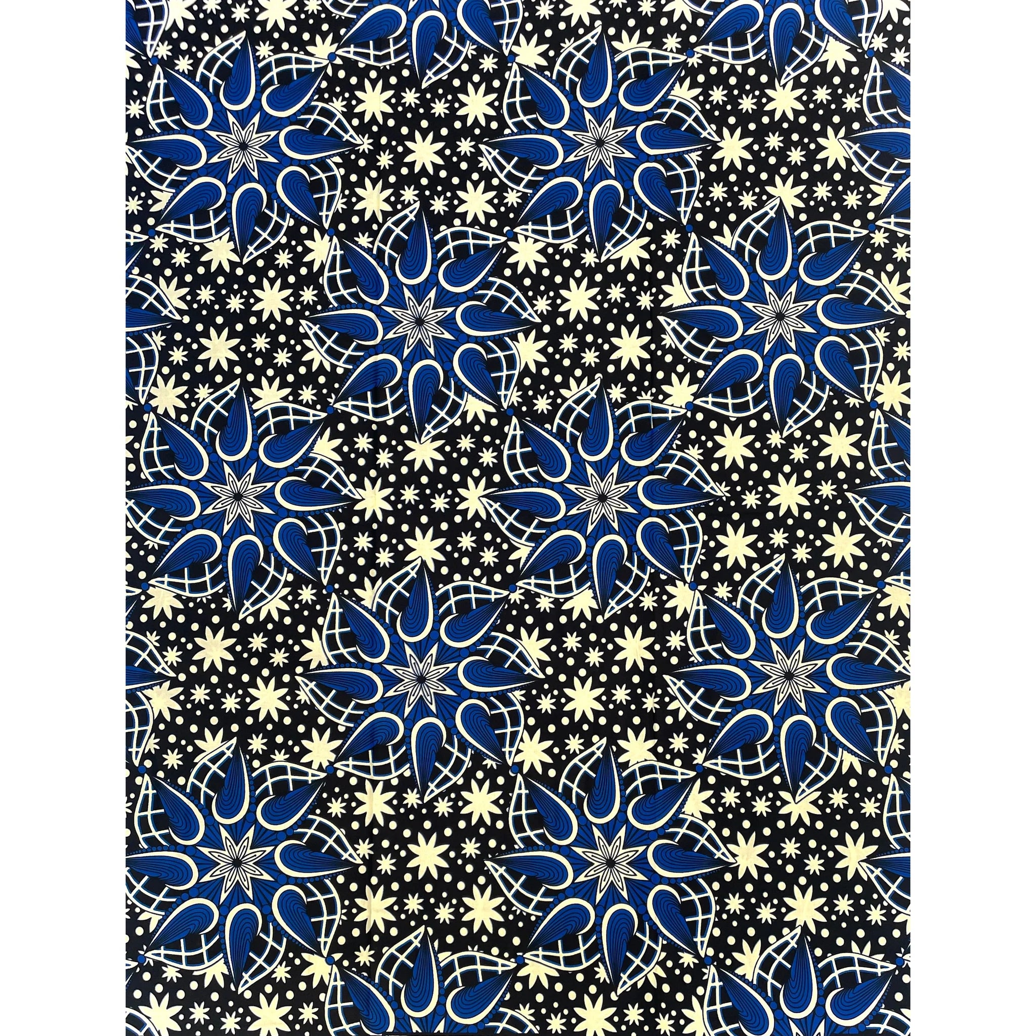 Wax Tissu Pagne Africain - Coupon 2 Yards 100% Coton - BLEU / BEIGE CLAIR