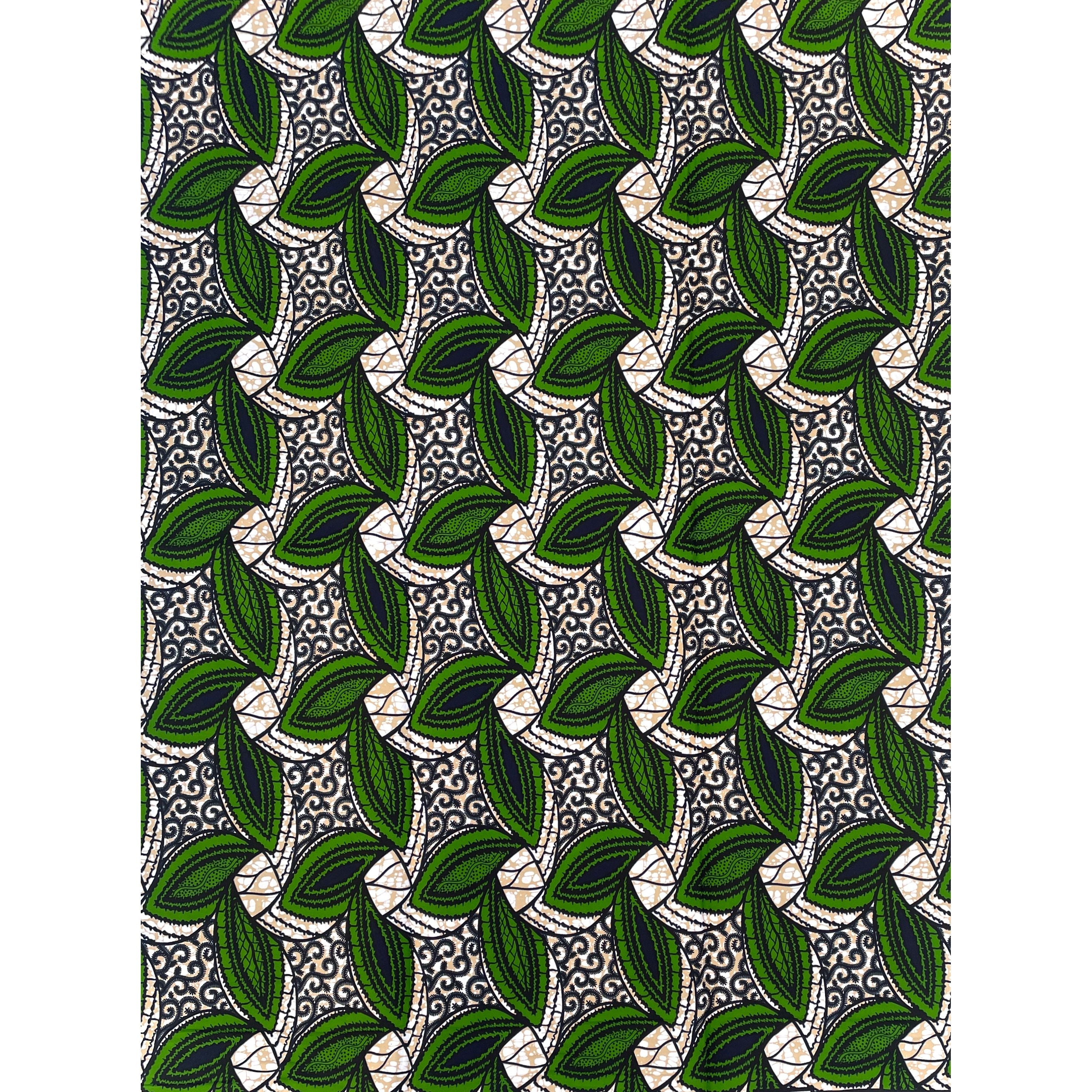 Wax Pagne Africain - Tissu 6 Yards 100% Coton - VERT / BEIGE