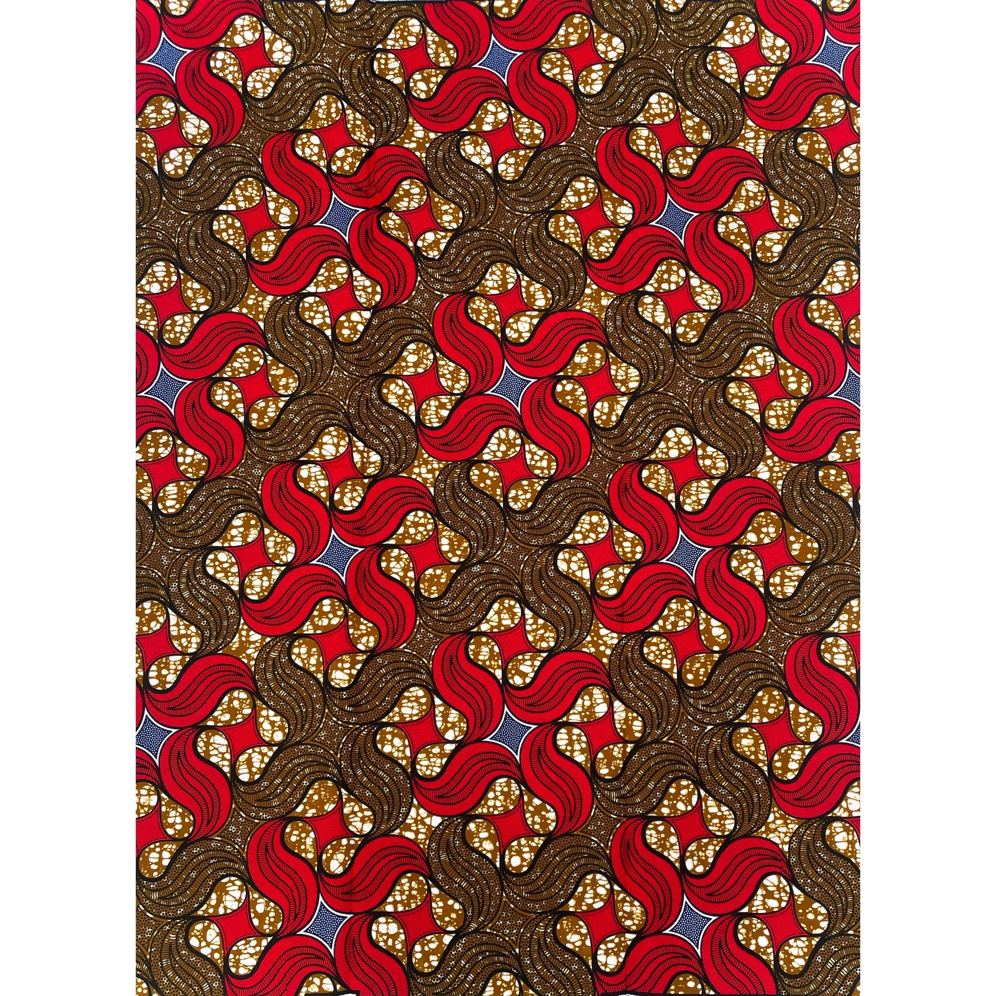 Wax Tissu Pagne Africain - Coupon 2 Yards 100% Coton - ROUGE / MARRON