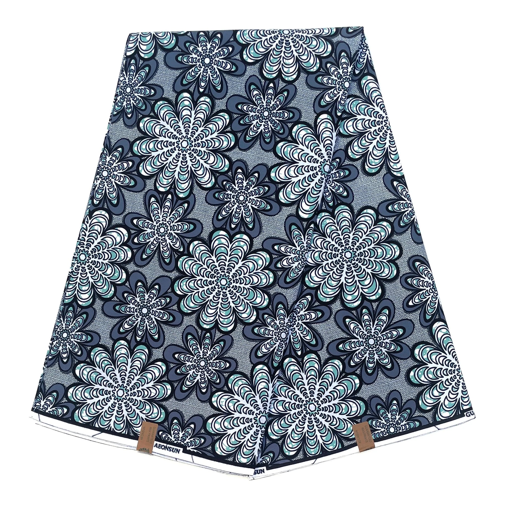 Wax Tissu Pagne Africain - Coupon 2 Yards 100% Coton - BLEU / GRIS