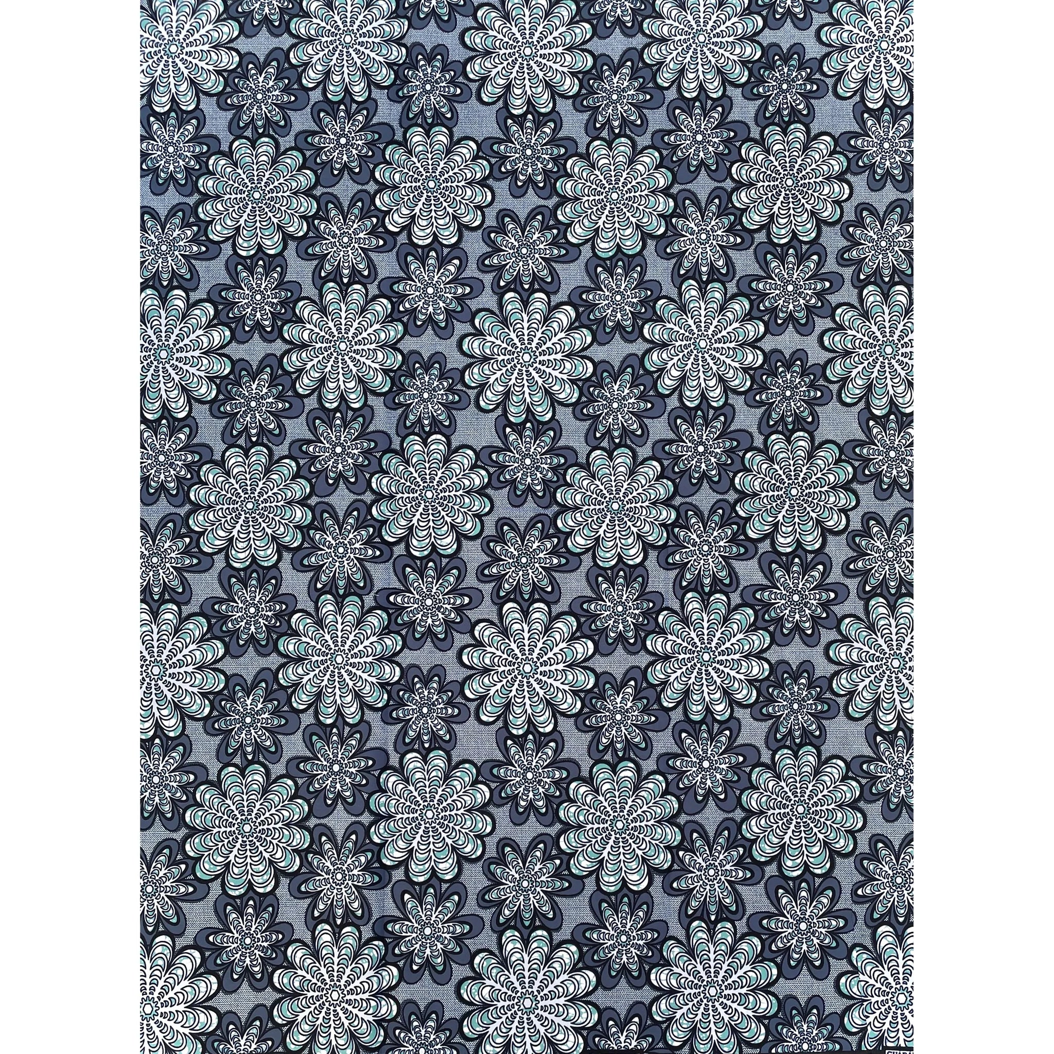 Wax Tissu Pagne Africain - Coupon 2 Yards 100% Coton - BLEU / GRIS