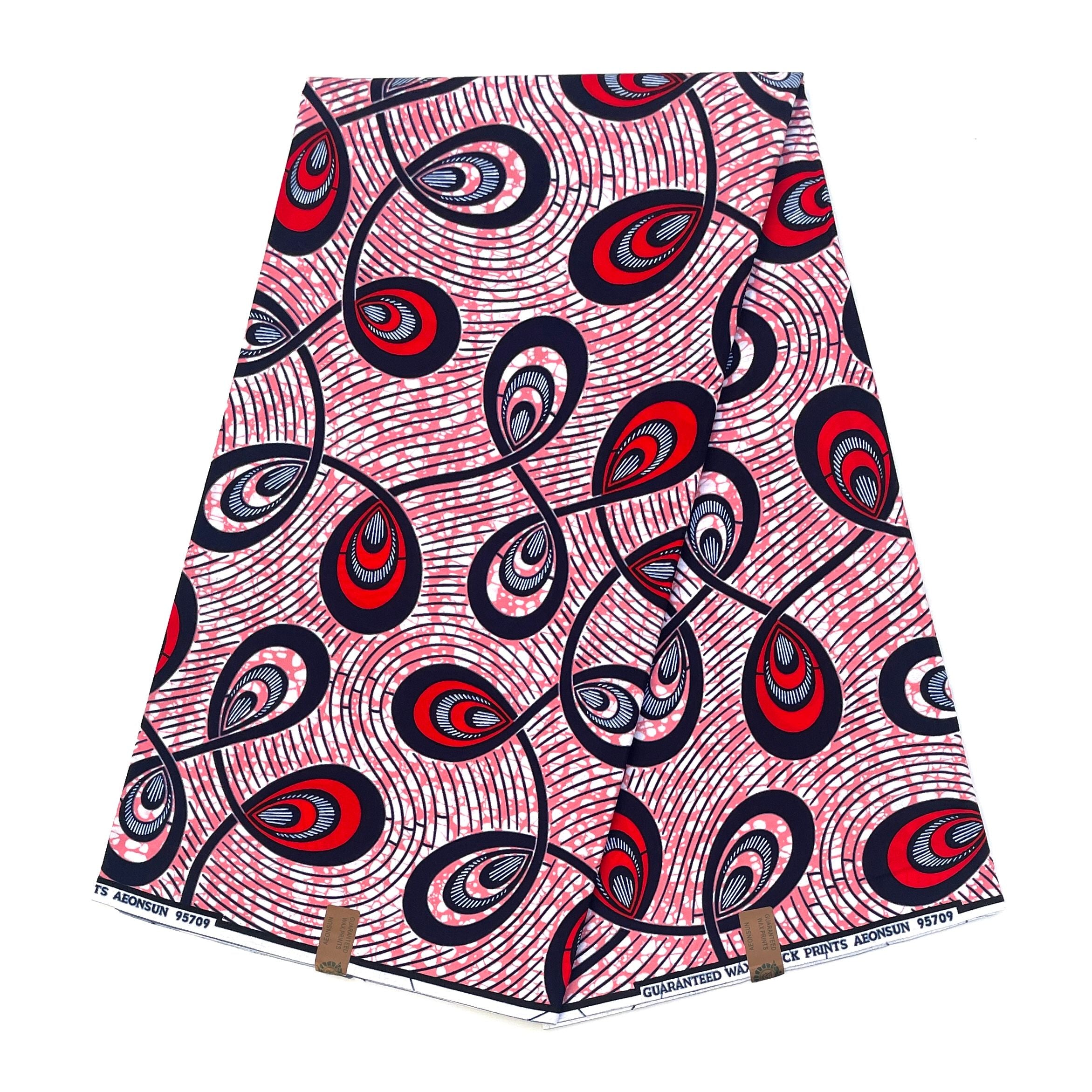 Wax Pagne Africain - Tissu 6 Yards 100% Coton - ROSE / ROUGE
