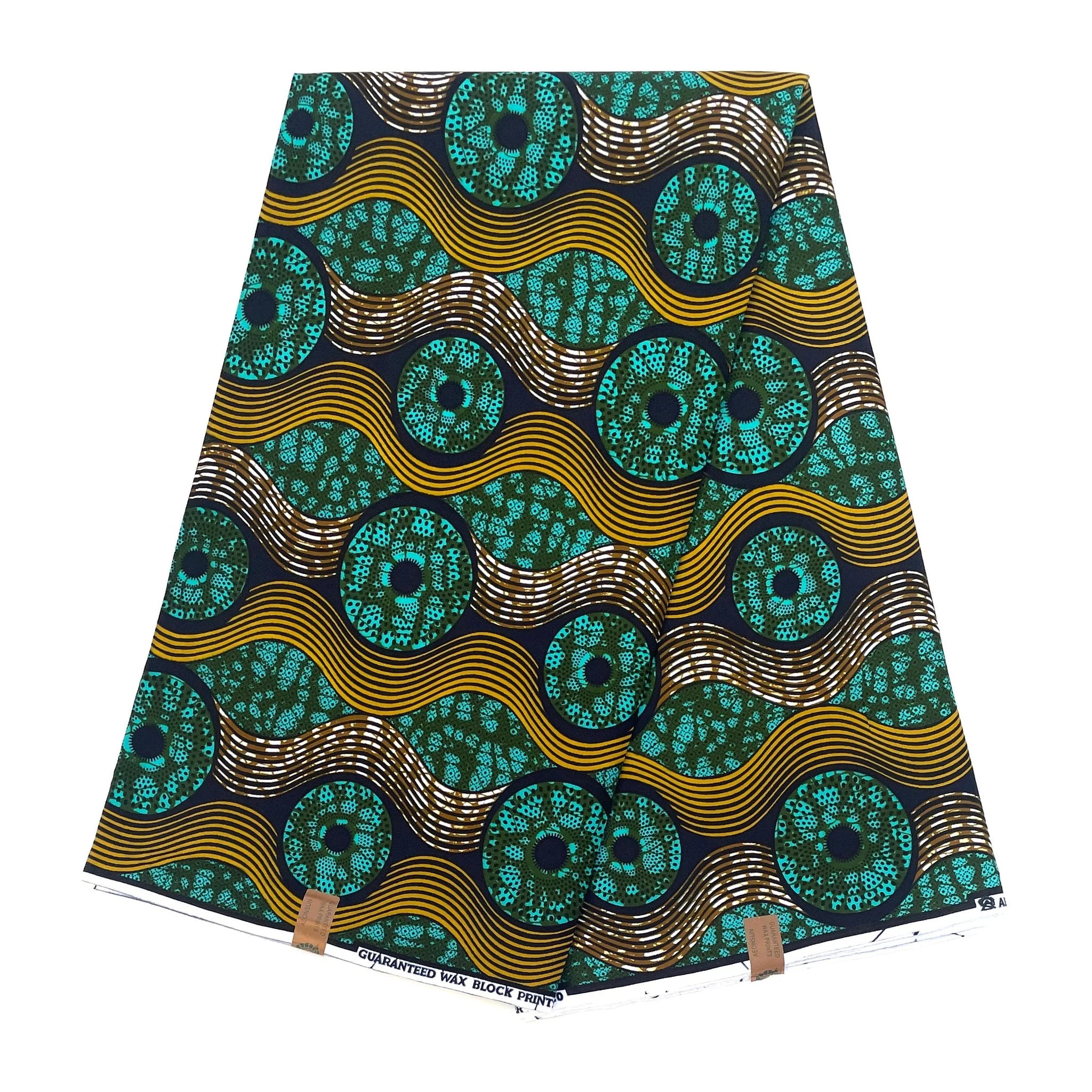 Wax Tissu Pagne Africain - Coupon 2 Yards 100% Coton - TURQUOISE / KAKI