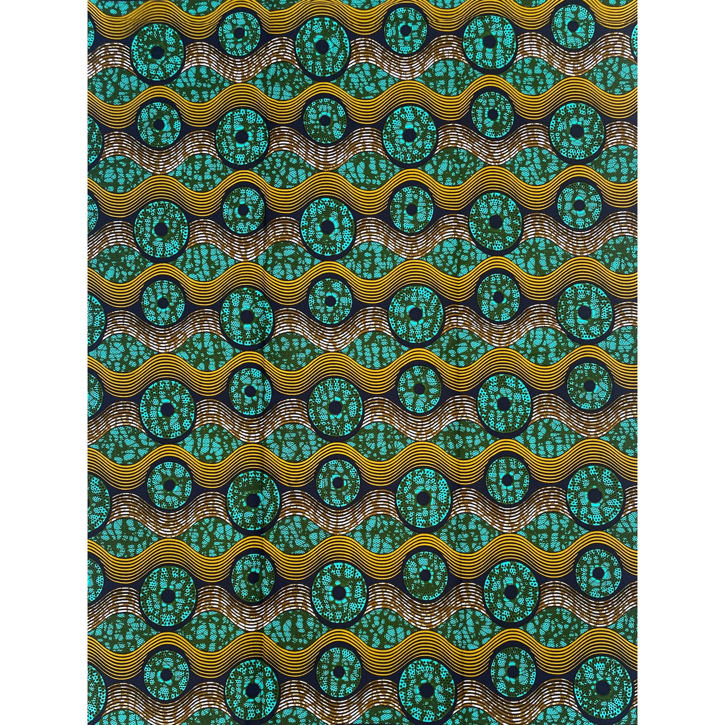 Wax Pagne Africain - Tissu 6 Yards 100% Coton - TURQUOISE / KAKI