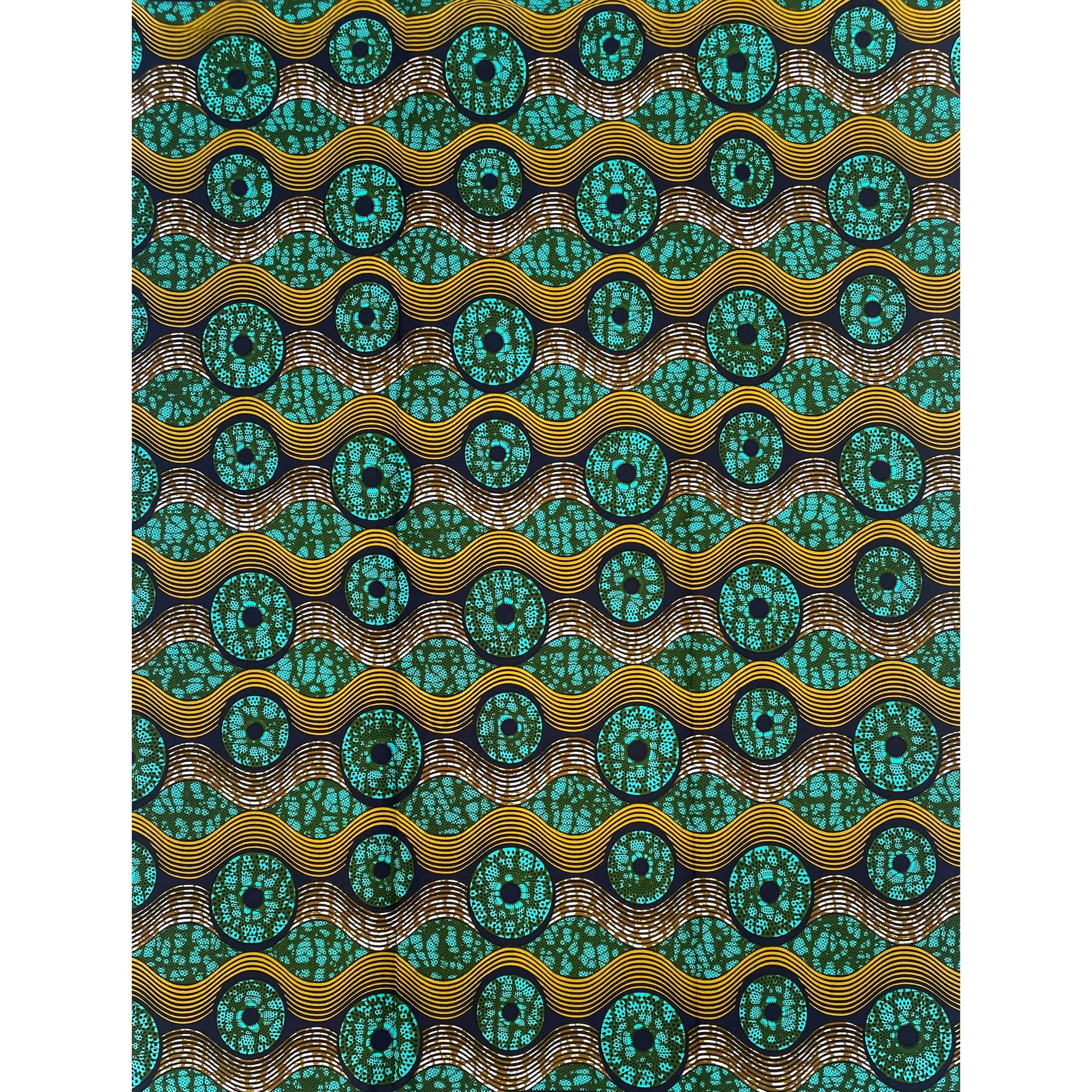 Wax Tissu Pagne Africain - Coupon 2 Yards 100% Coton - TURQUOISE / KAKI