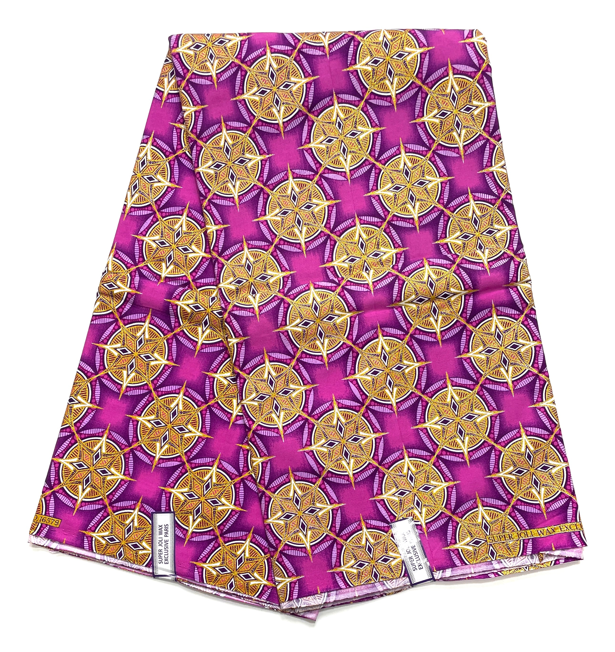 Tissu Wax Pagne Africain - 6 Yards 100% Coton - Pailleté et Brillant - VIOLET / DORÉ